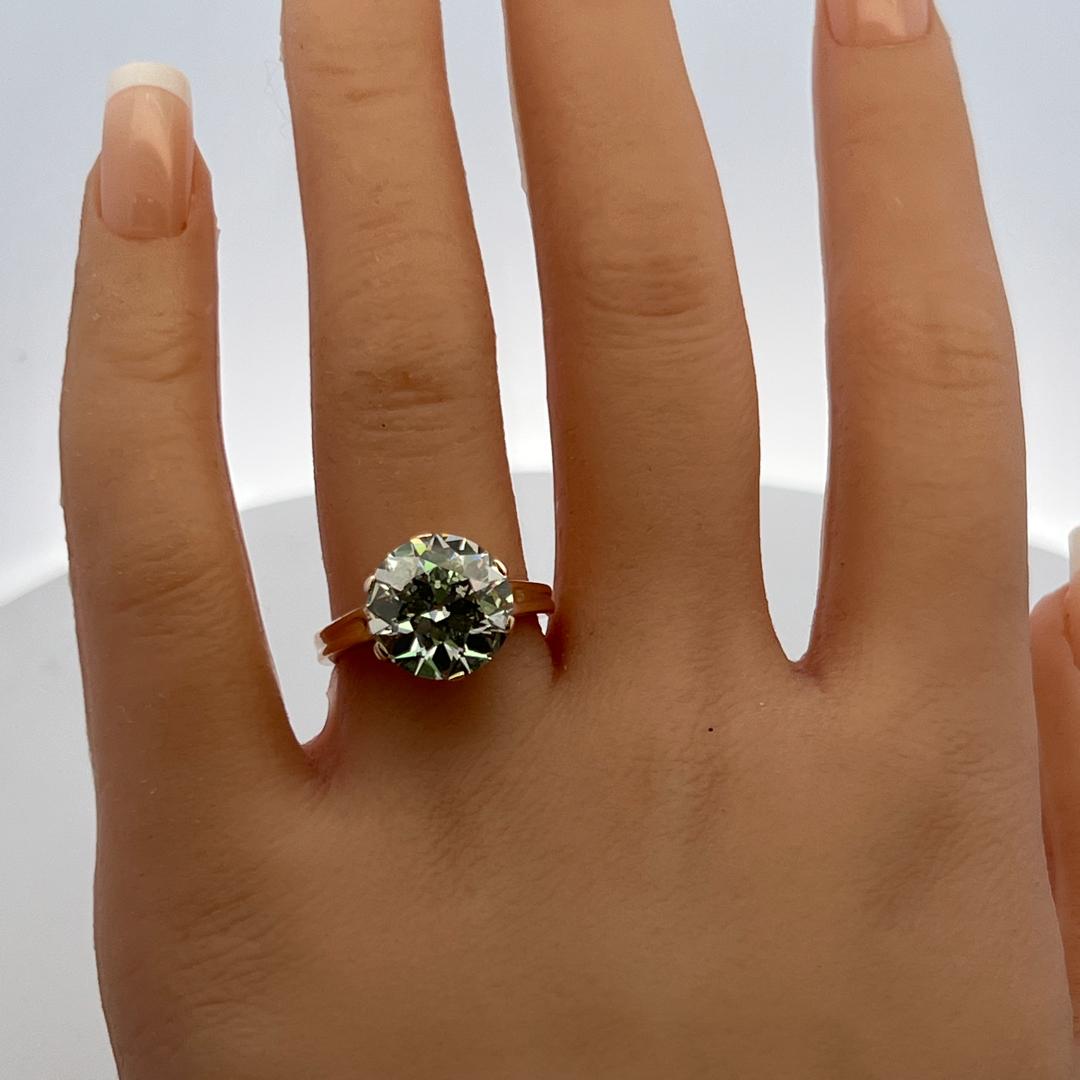 14K Yellow Gold Engagement Ring with 5.76ct Old European Cut Diamonds O SI1 GIA