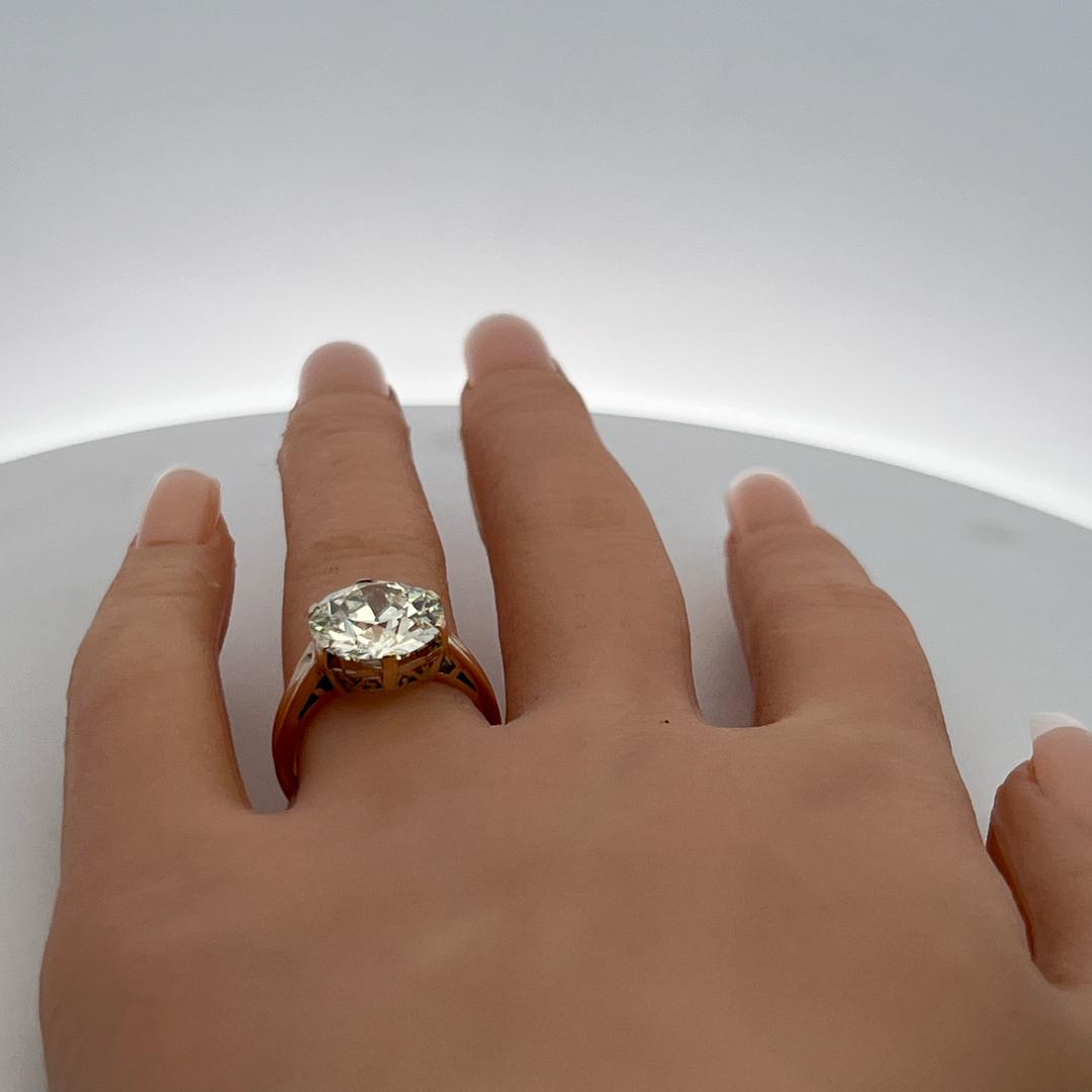 14K Yellow Gold Engagement Ring with 5.76ct Old European Cut Diamonds O SI1 GIA