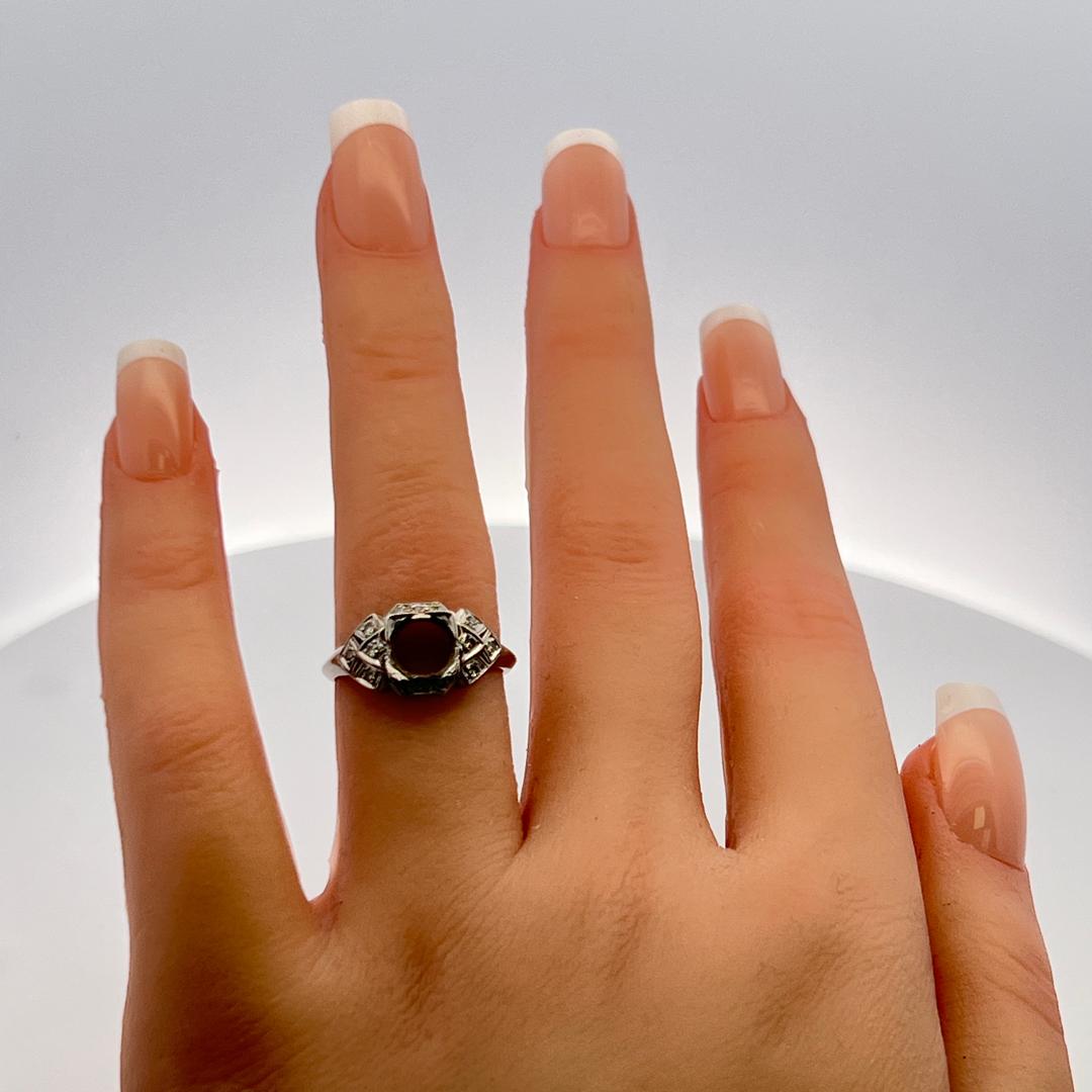 0.07 Carat Old European Cut H SI Diamond Platinum Semi Mount Ring