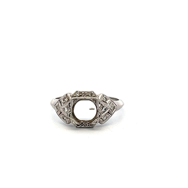 0.07 Carat Old European Cut H SI Diamond Platinum Semi Mount Ring