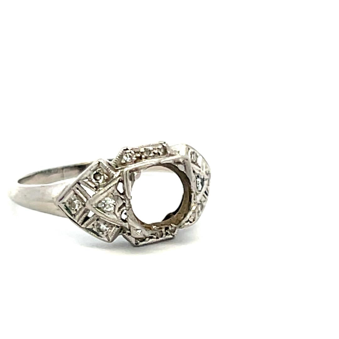 0.07 Carat Old European Cut H SI Diamond Platinum Semi Mount Ring