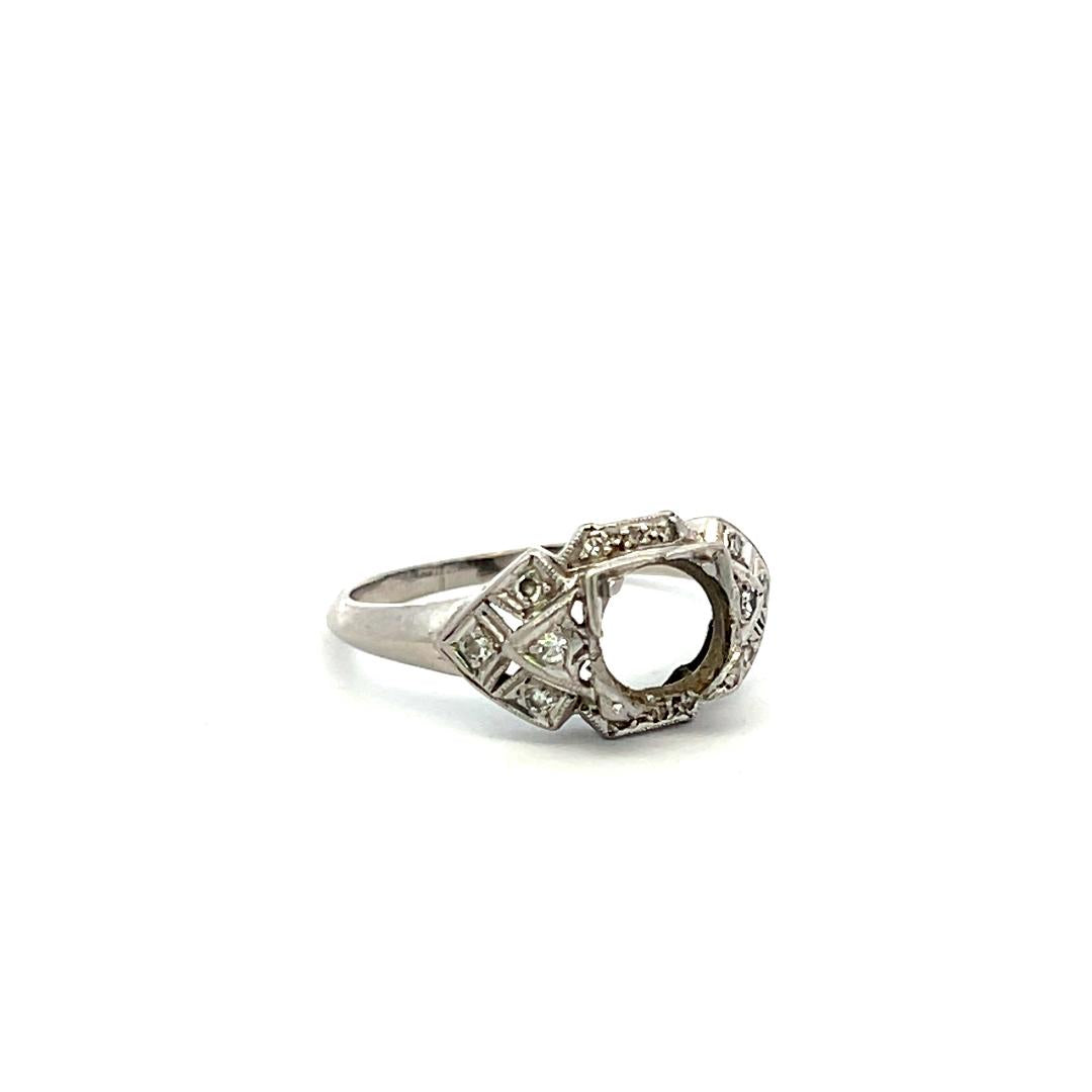 0.07 Carat Old European Cut H SI Diamond Platinum Semi Mount Ring