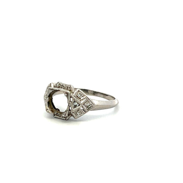 0.07 Carat Old European Cut H SI Diamond Platinum Semi Mount Ring