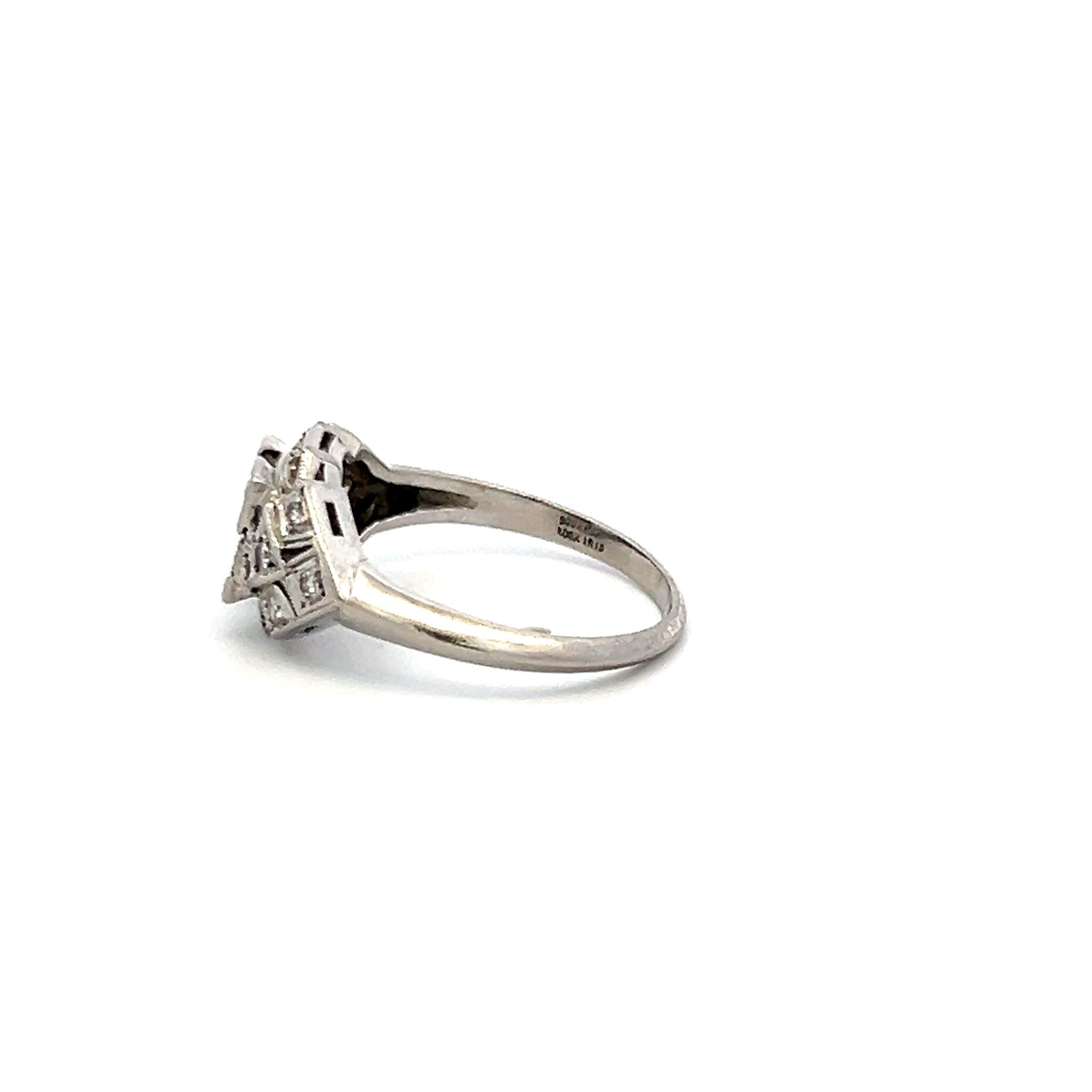 0.07 Carat Old European Cut H SI Diamond Platinum Semi Mount Ring