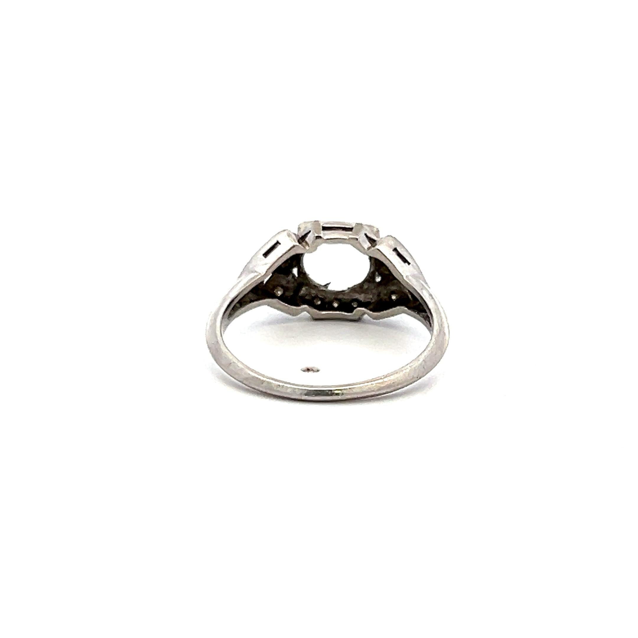 0.07 Carat Old European Cut H SI Diamond Platinum Semi Mount Ring
