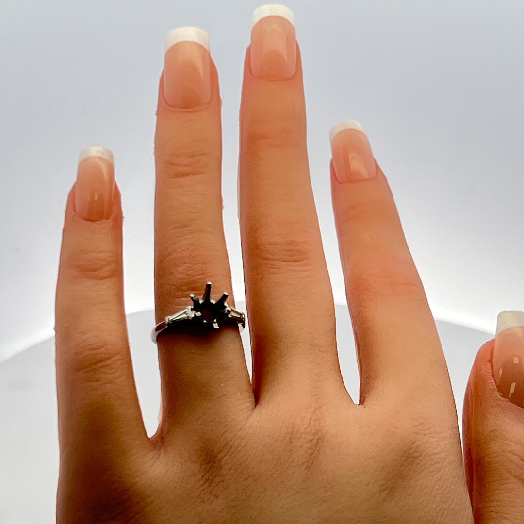 0.12 Carat Tapered Baguette Shape I SI Diamond Platinum Semi Mount Ring