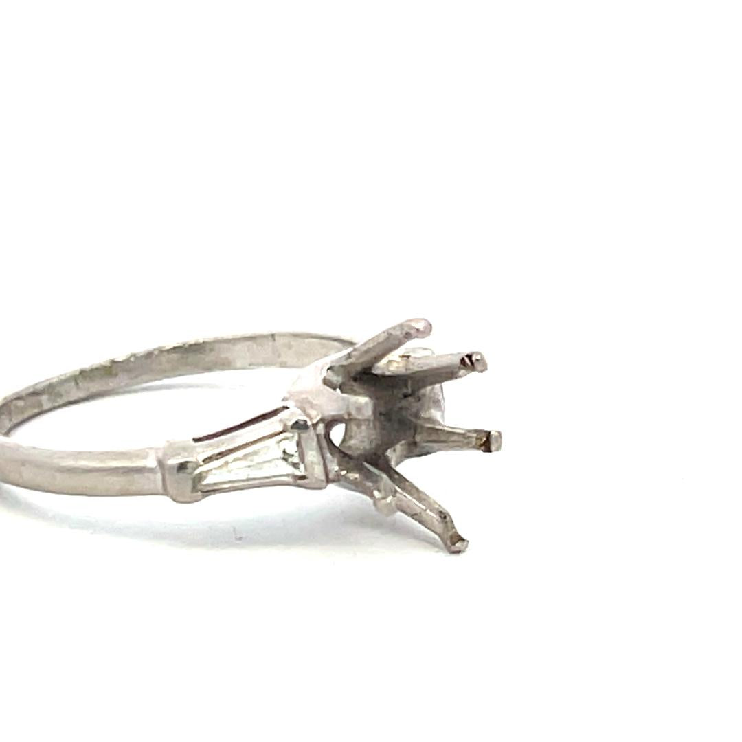 0.12 Carat Tapered Baguette Shape I SI Diamond Platinum Semi Mount Ring