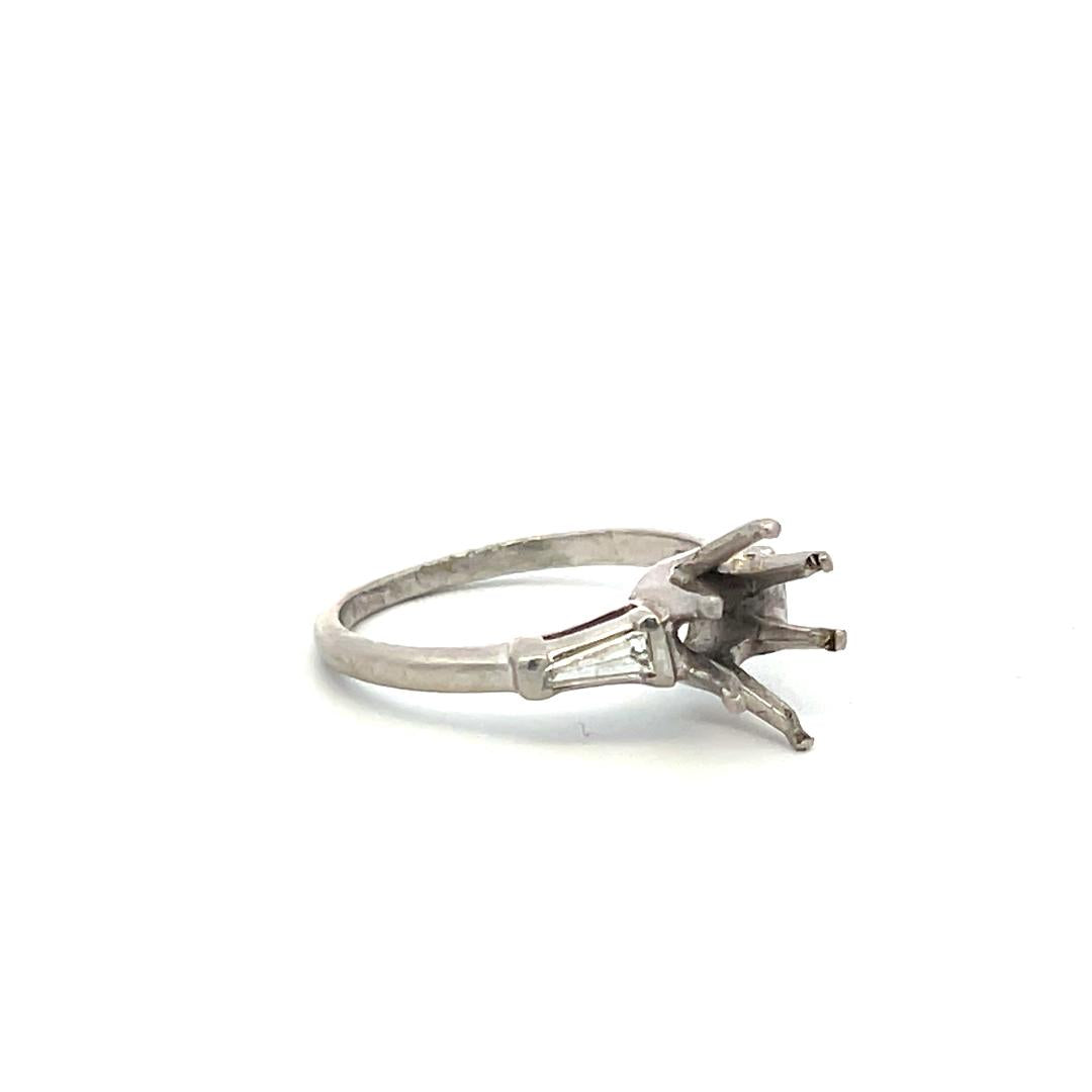 0.12 Carat Tapered Baguette Shape I SI Diamond Platinum Semi Mount Ring