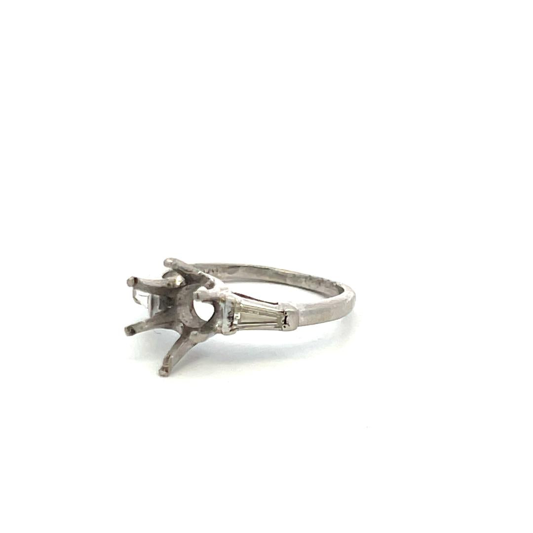 0.12 Carat Tapered Baguette Shape I SI Diamond Platinum Semi Mount Ring