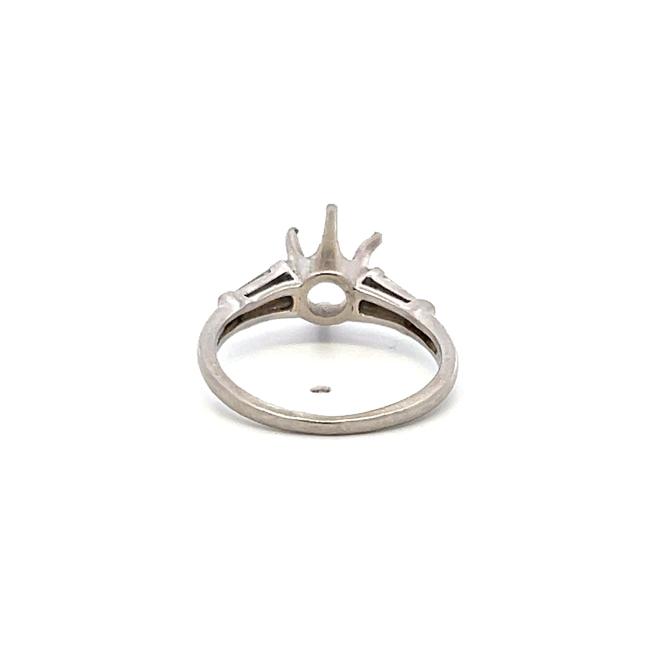 0.12 Carat Tapered Baguette Shape I SI Diamond Platinum Semi Mount Ring