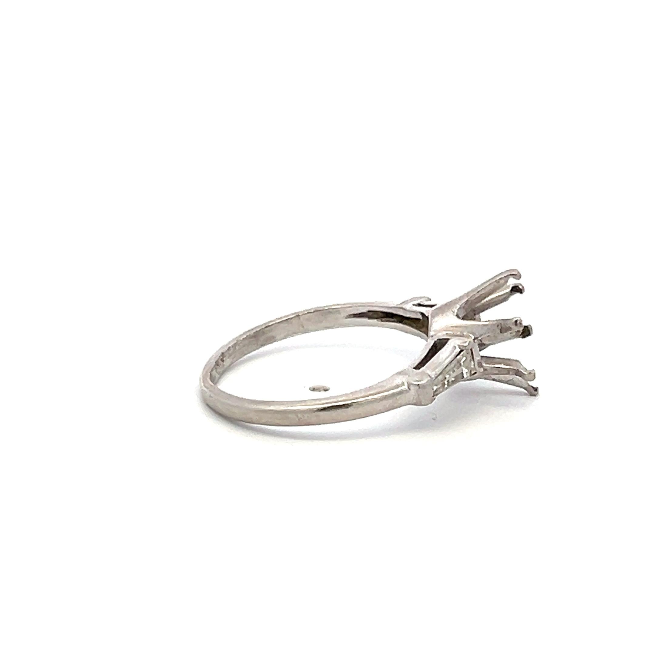 0.12 Carat Tapered Baguette Shape I SI Diamond Platinum Semi Mount Ring