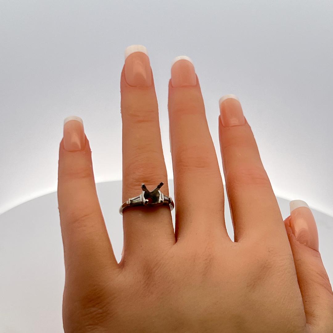 0.10 Carat Tapered Baguette Diamond 14 Karat White Gold Semi Mount Ring