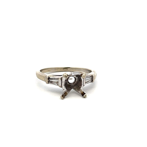 0.10 Carat Tapered Baguette Diamond 14 Karat White Gold Semi Mount Ring