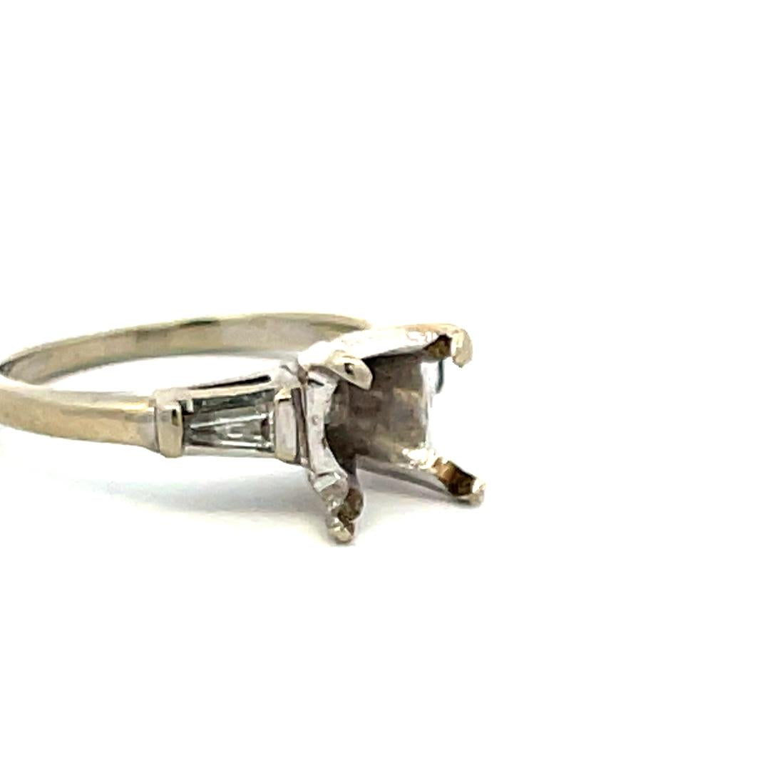 0.10 Carat Tapered Baguette Diamond 14 Karat White Gold Semi Mount Ring