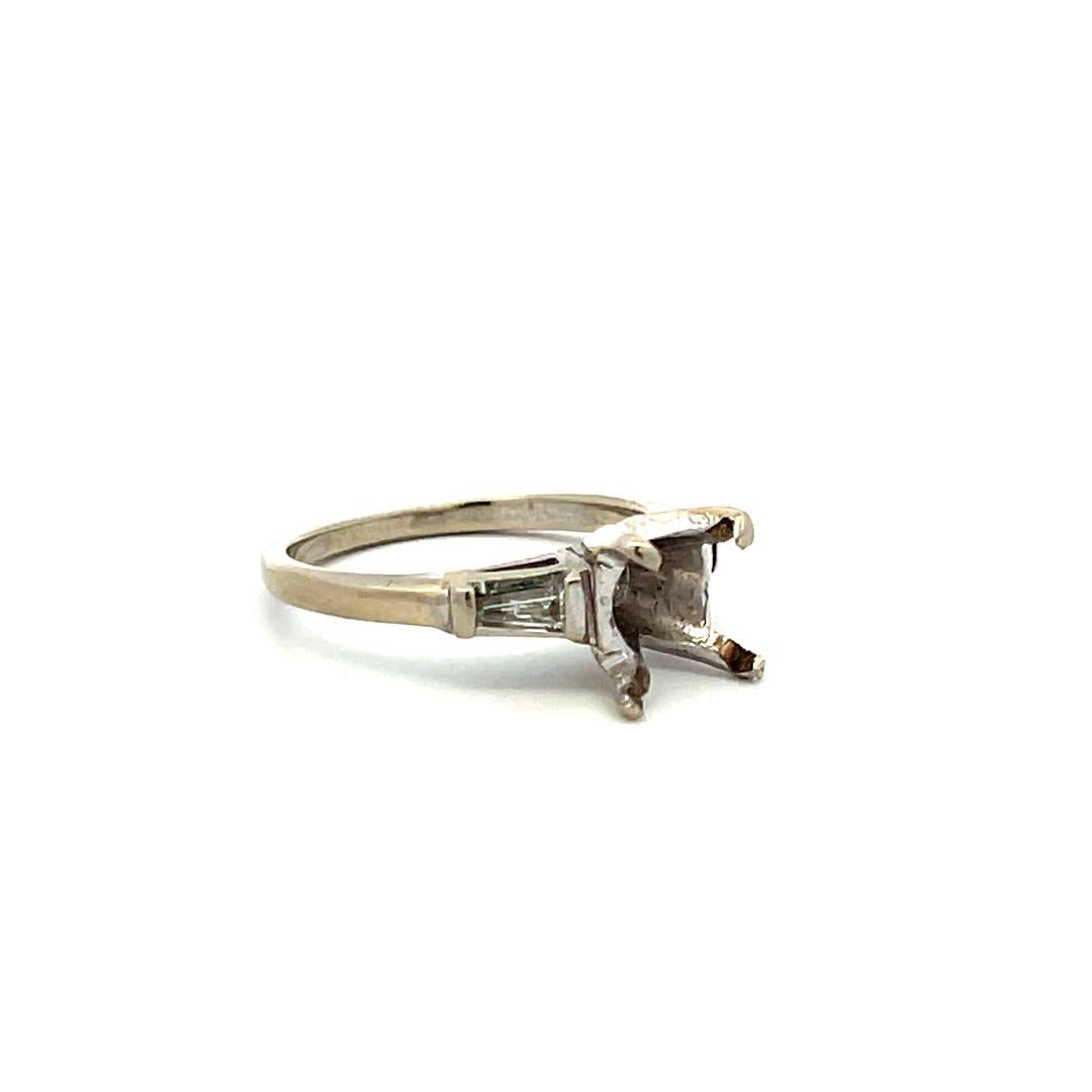 0.10 Carat Tapered Baguette Diamond 14 Karat White Gold Semi Mount Ring