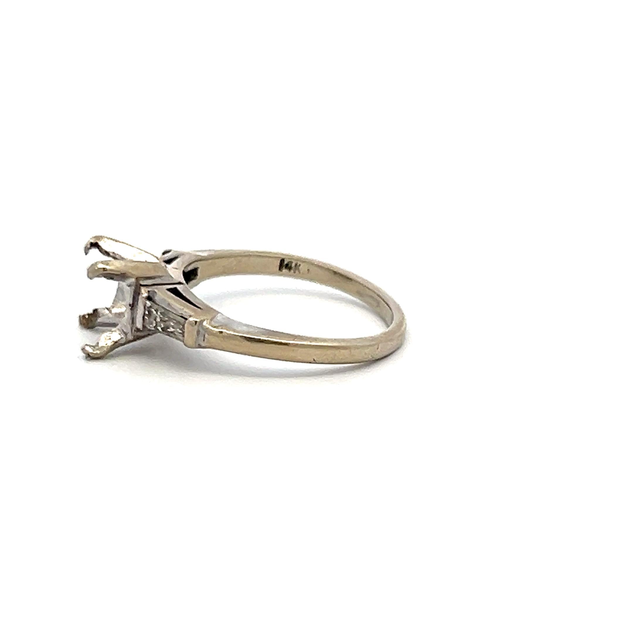 0.10 Carat Tapered Baguette Diamond 14 Karat White Gold Semi Mount Ring