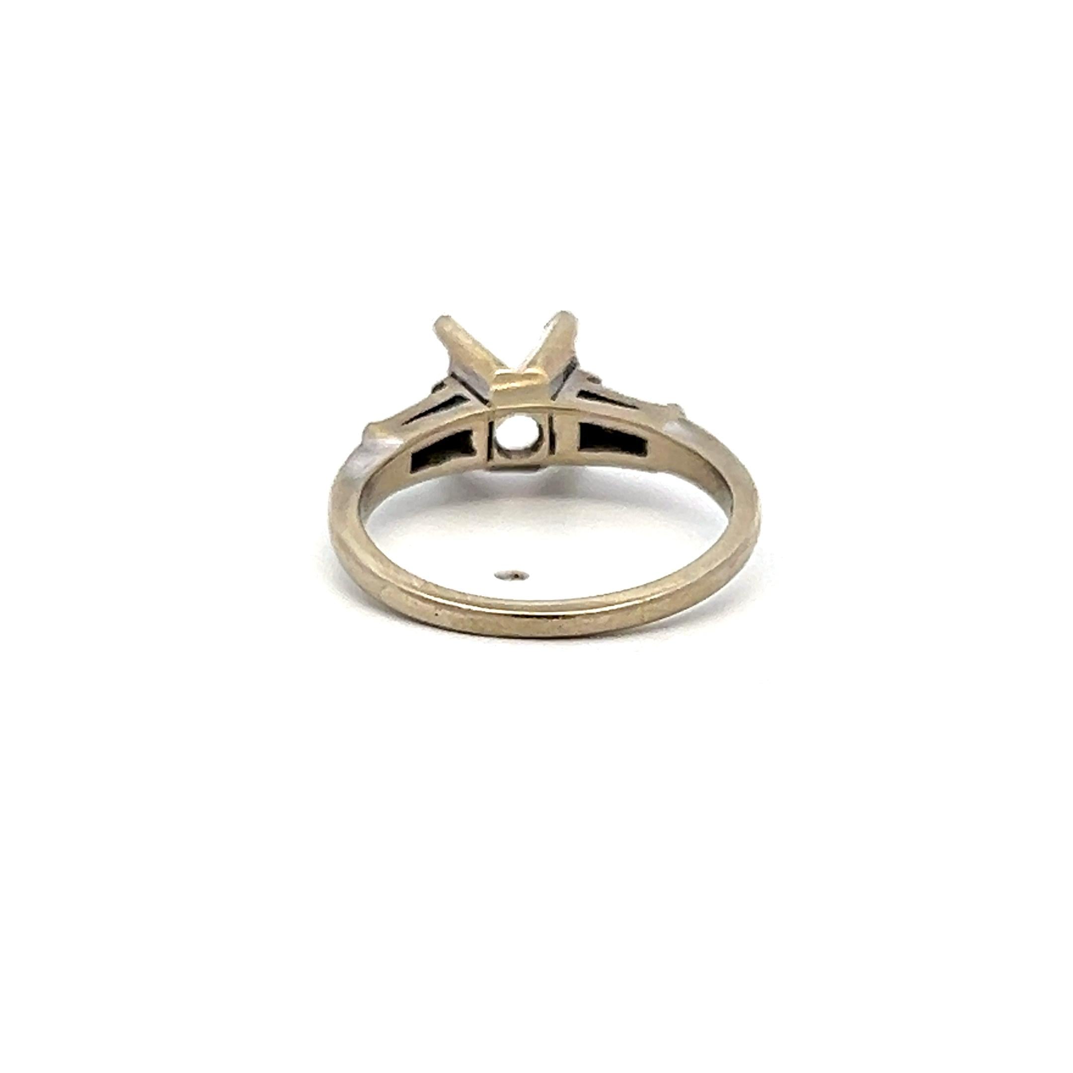 0.10 Carat Tapered Baguette Diamond 14 Karat White Gold Semi Mount Ring