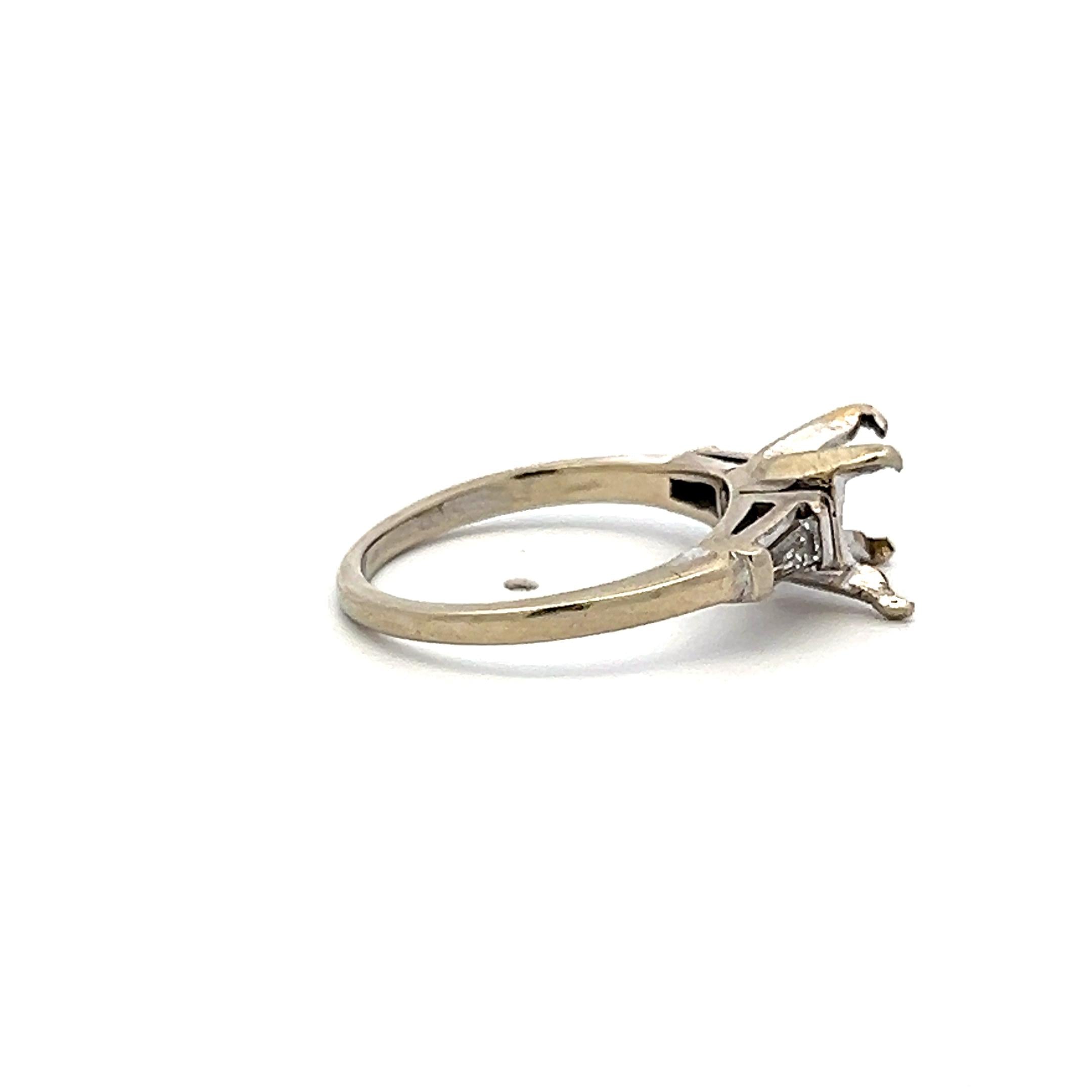 0.10 Carat Tapered Baguette Diamond 14 Karat White Gold Semi Mount Ring