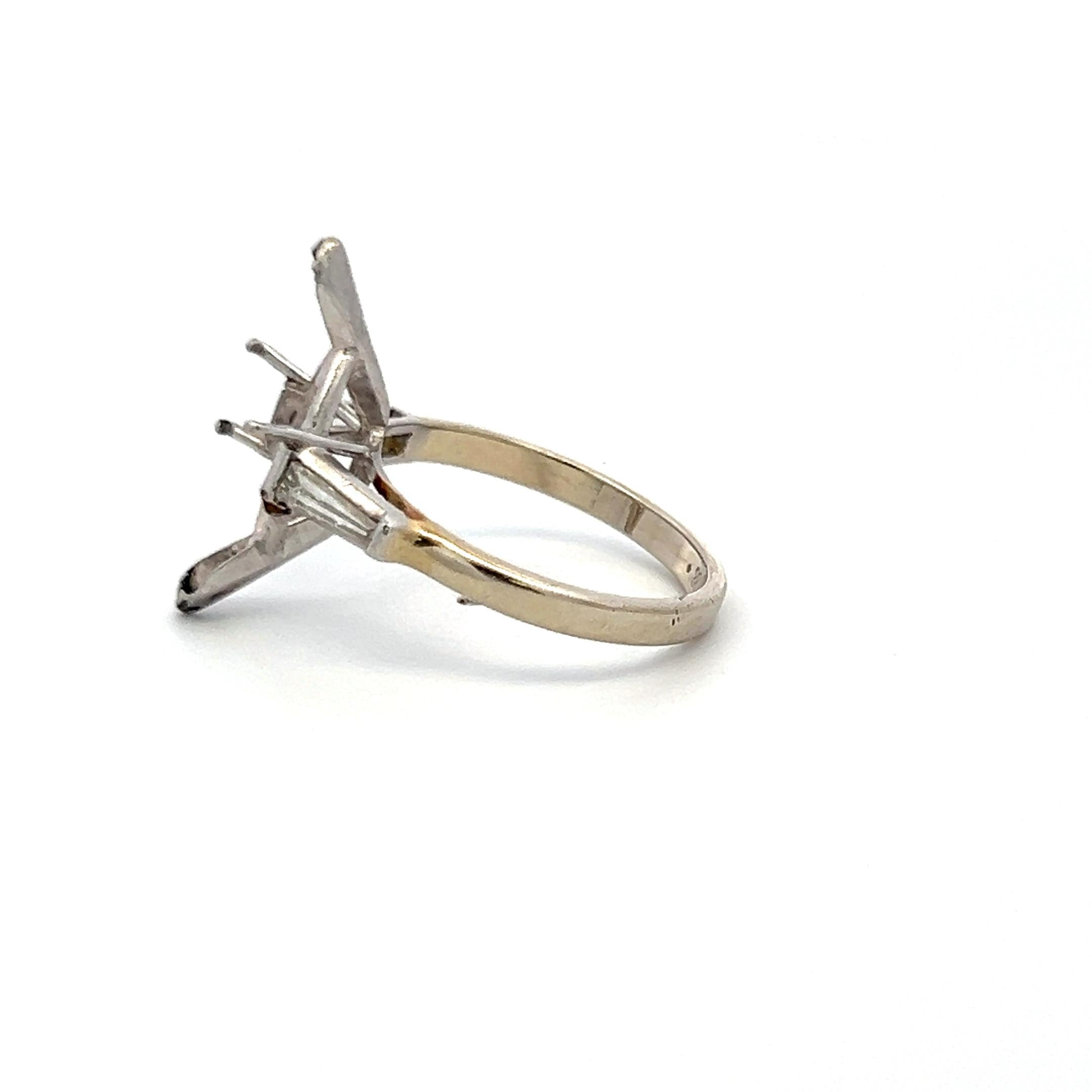 0.40 Carat Tapered Baguette Shape Diamond 14 Karat White Gold Semi Mount Ring