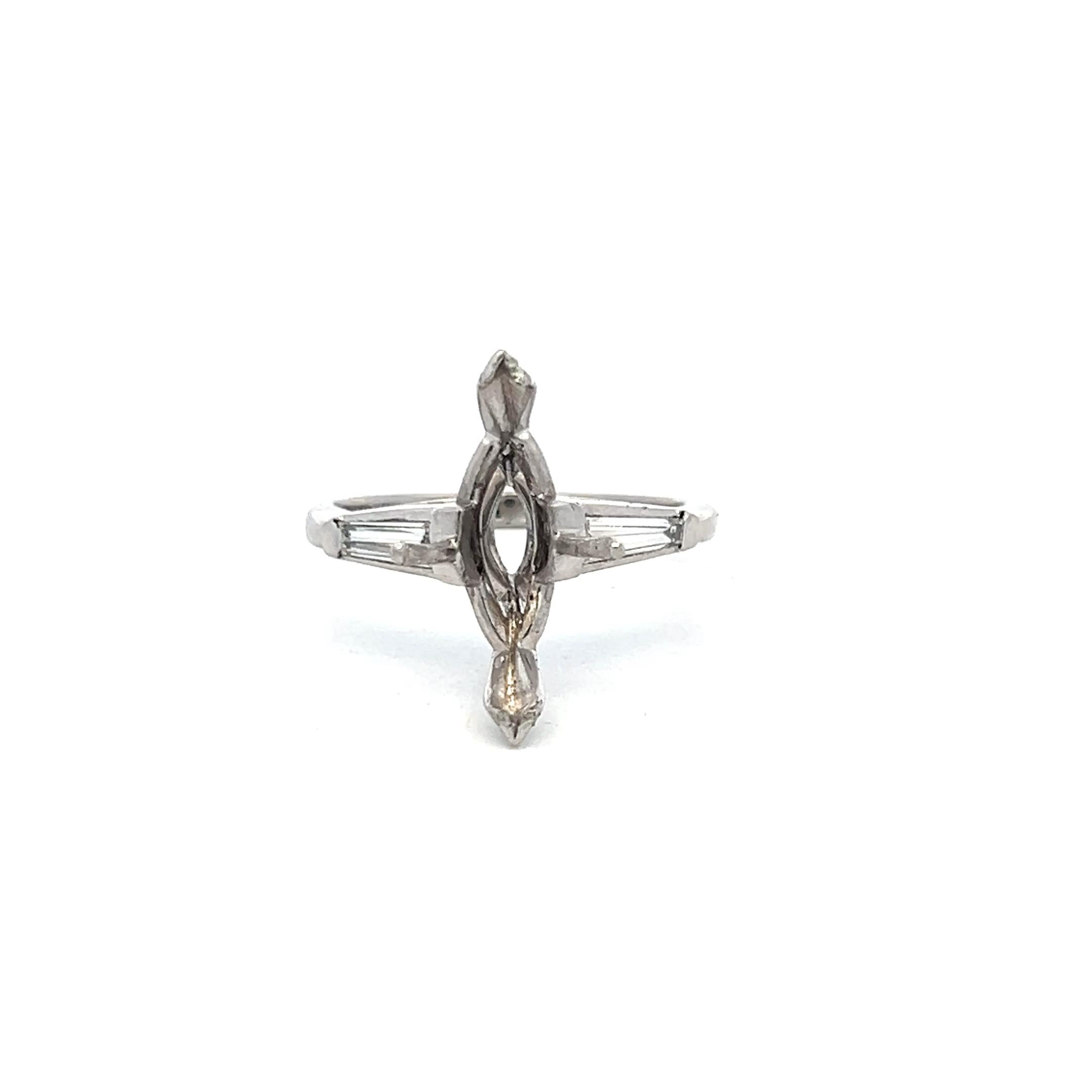 0.30 Carat Tapered Baguette Shape H VS Diamond Platinum Semi Mount Ring