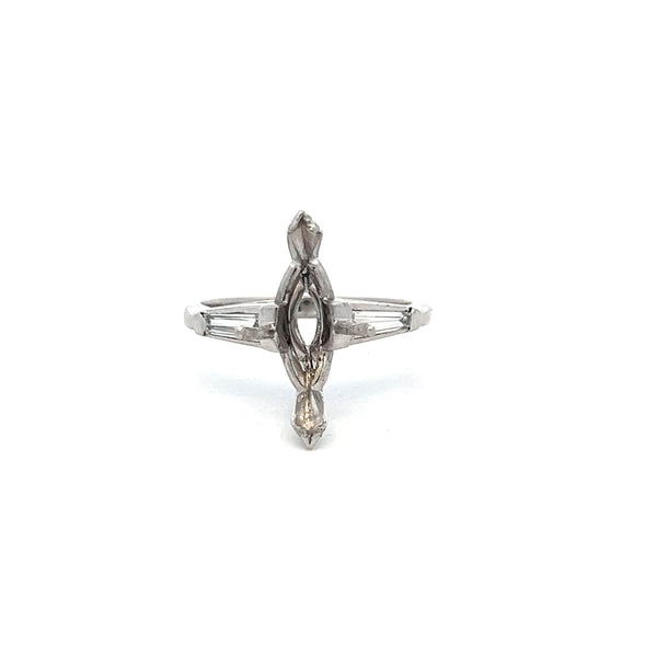0.30 Carat Tapered Baguette Shape H VS Diamond Platinum Semi Mount Ring
