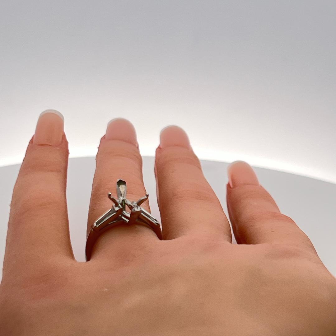 0.30 Carat Tapered Baguette Shape H VS Diamond Platinum Semi Mount Ring