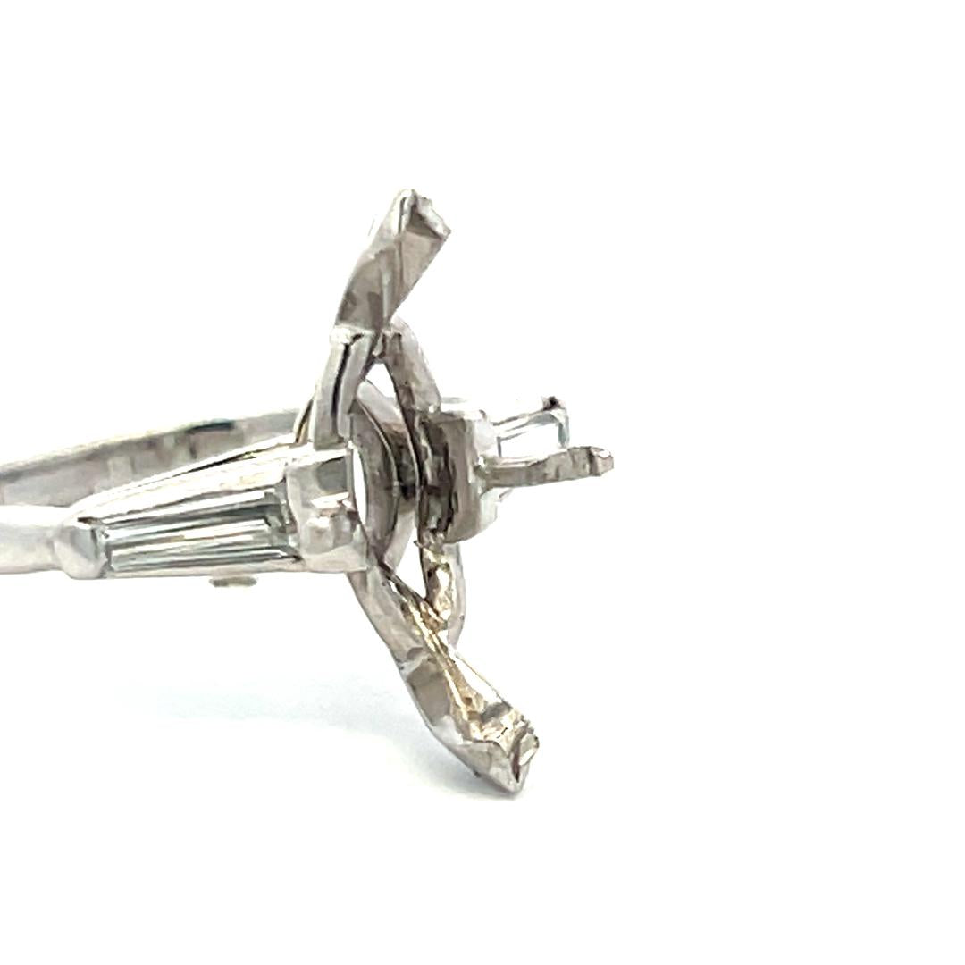 0.30 Carat Tapered Baguette Shape H VS Diamond Platinum Semi Mount Ring