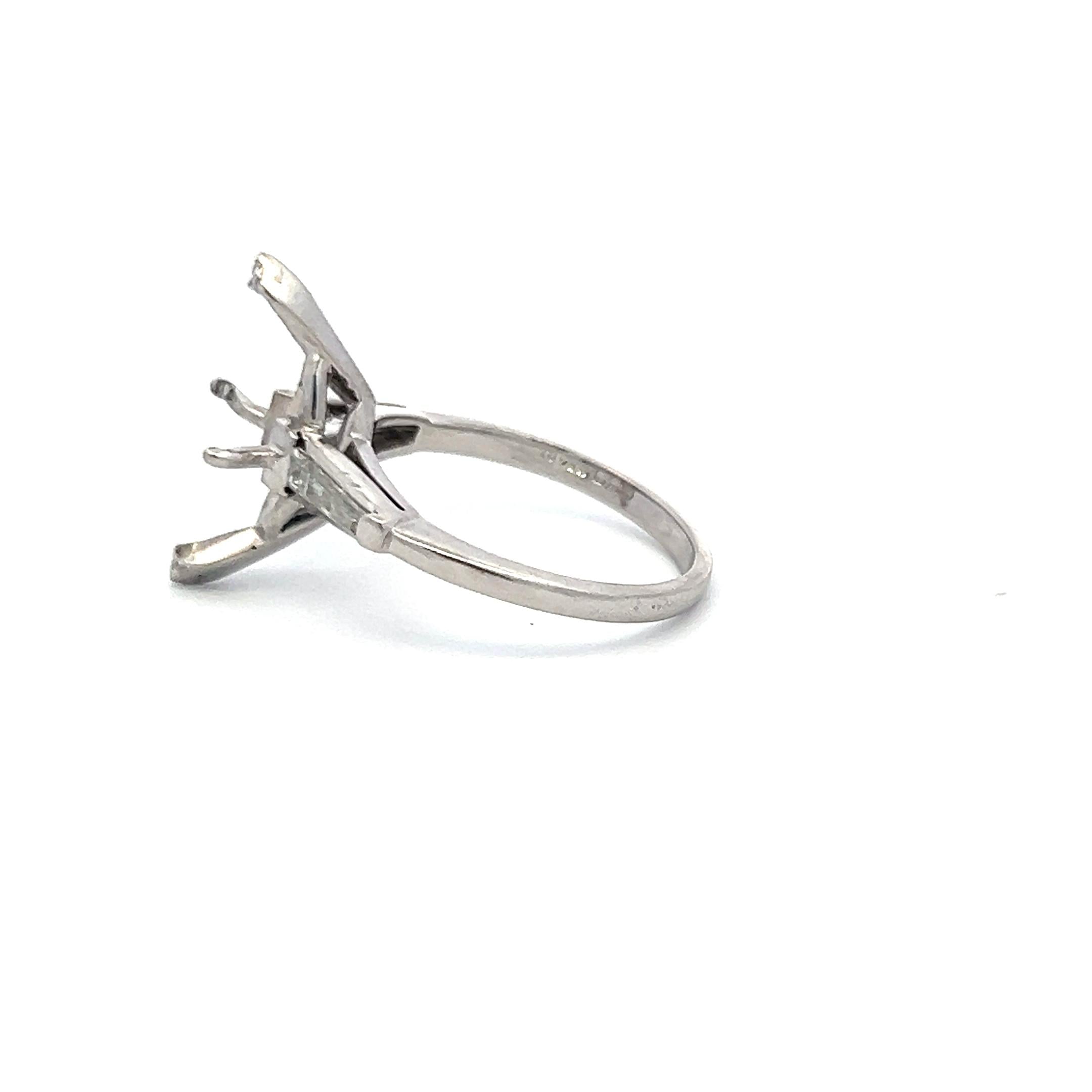 0.30 Carat Tapered Baguette Shape H VS Diamond Platinum Semi Mount Ring