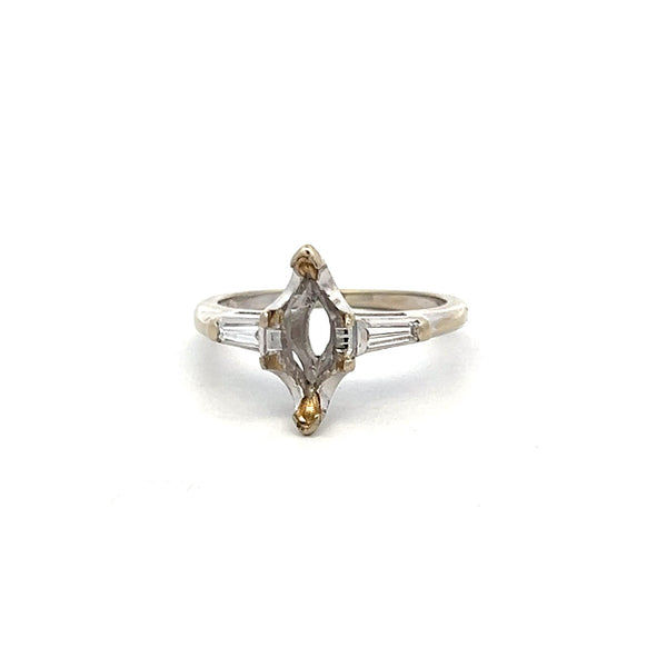 0.14 Carat Tapered Baguette Shape Diamond 14 Karat White Gold Semi Mount Ring