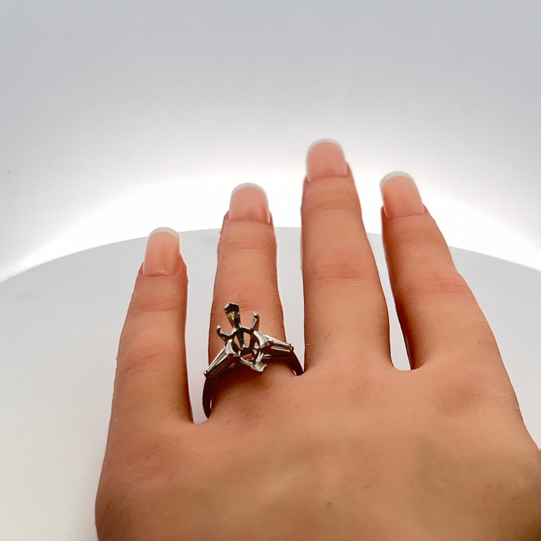 0.40 Carat Tapered Baguette Shape J VS Diamond Platinum Semi Mount Ring