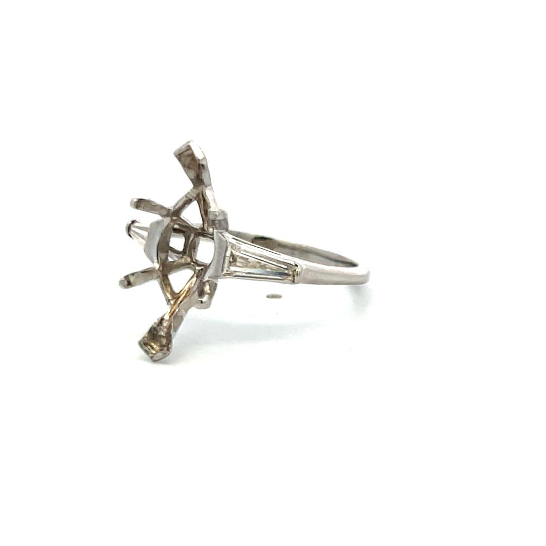 0.40 Carat Tapered Baguette Shape J VS Diamond Platinum Semi Mount Ring