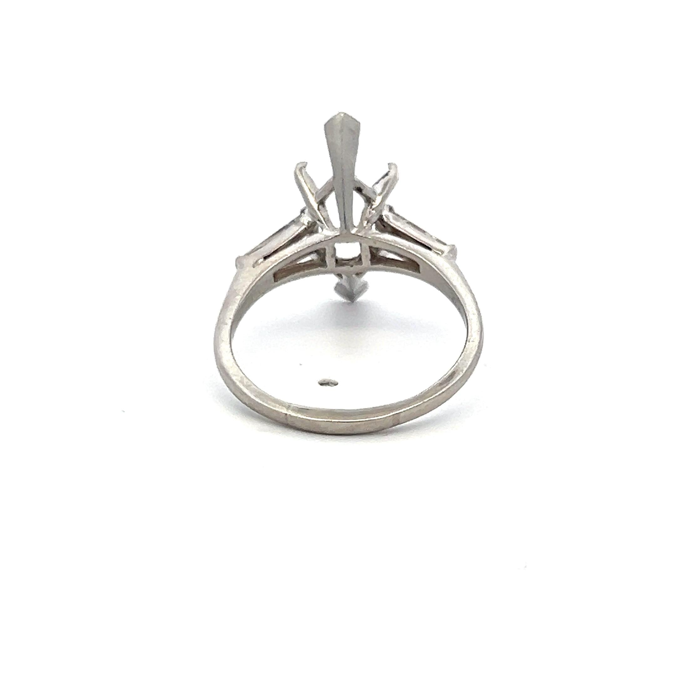0.40 Carat Tapered Baguette Shape J VS Diamond Platinum Semi Mount Ring