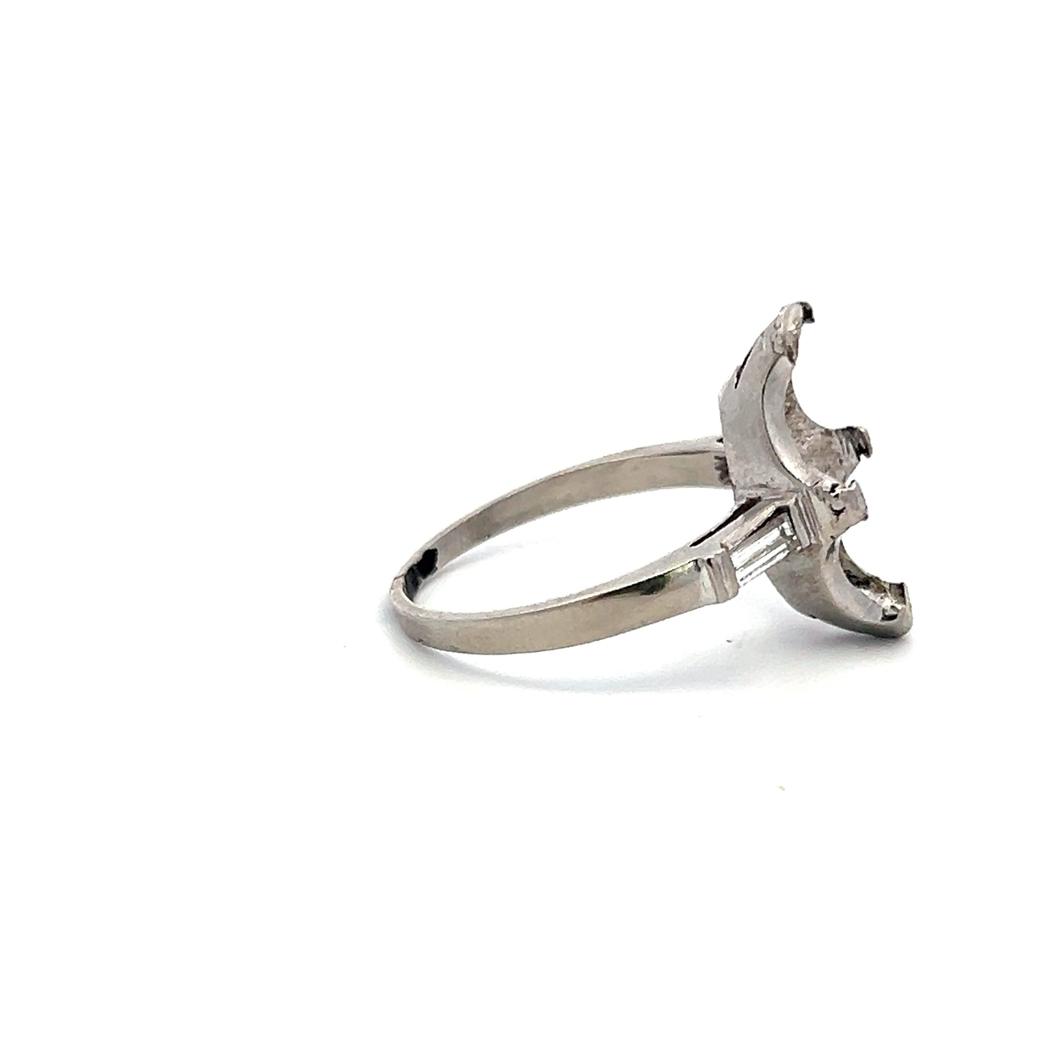 0.20 Carat Baguette Shape G VS Diamond Platinum Semi Mount Ring