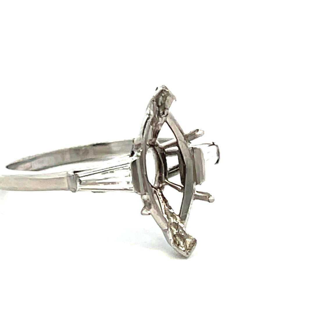 0.20 Carat Tapered Baguette Shape H VS Diamond Platinum Semi Mount Ring