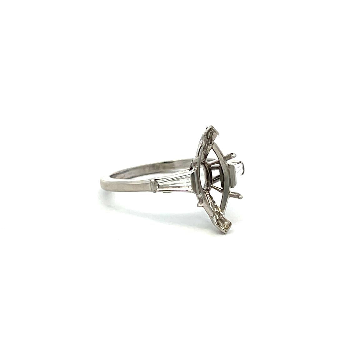 0.20 Carat Tapered Baguette Shape H VS Diamond Platinum Semi Mount Ring
