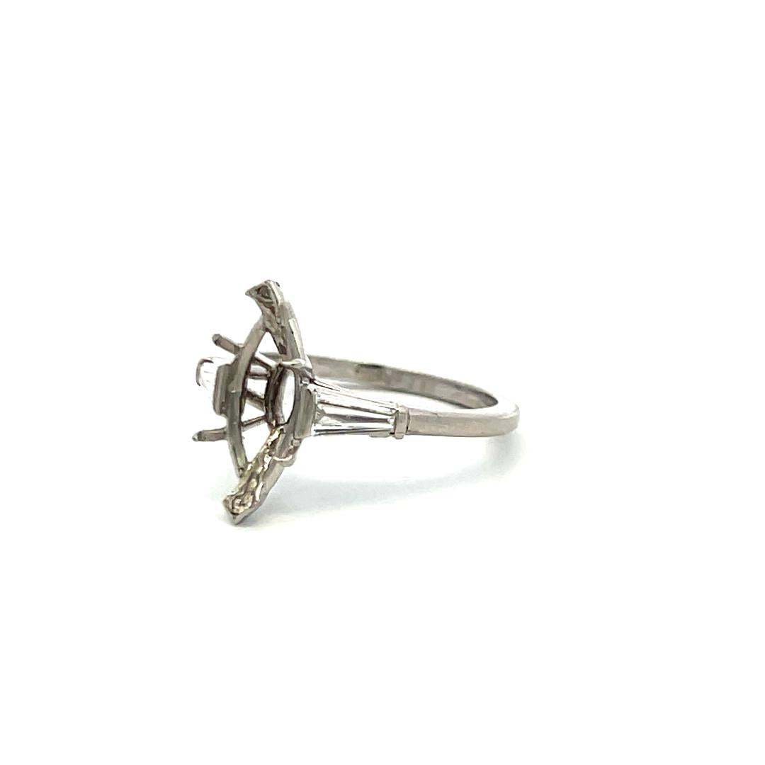 0.20 Carat Tapered Baguette Shape H VS Diamond Platinum Semi Mount Ring