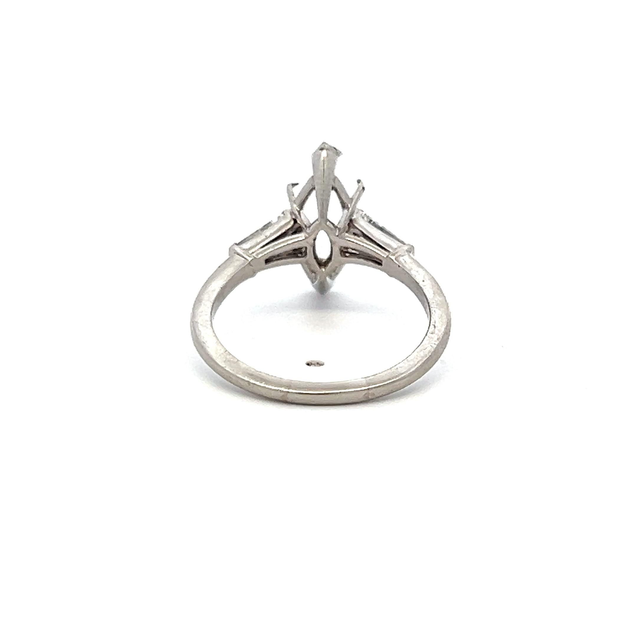 0.20 Carat Tapered Baguette Shape H VS Diamond Platinum Semi Mount Ring