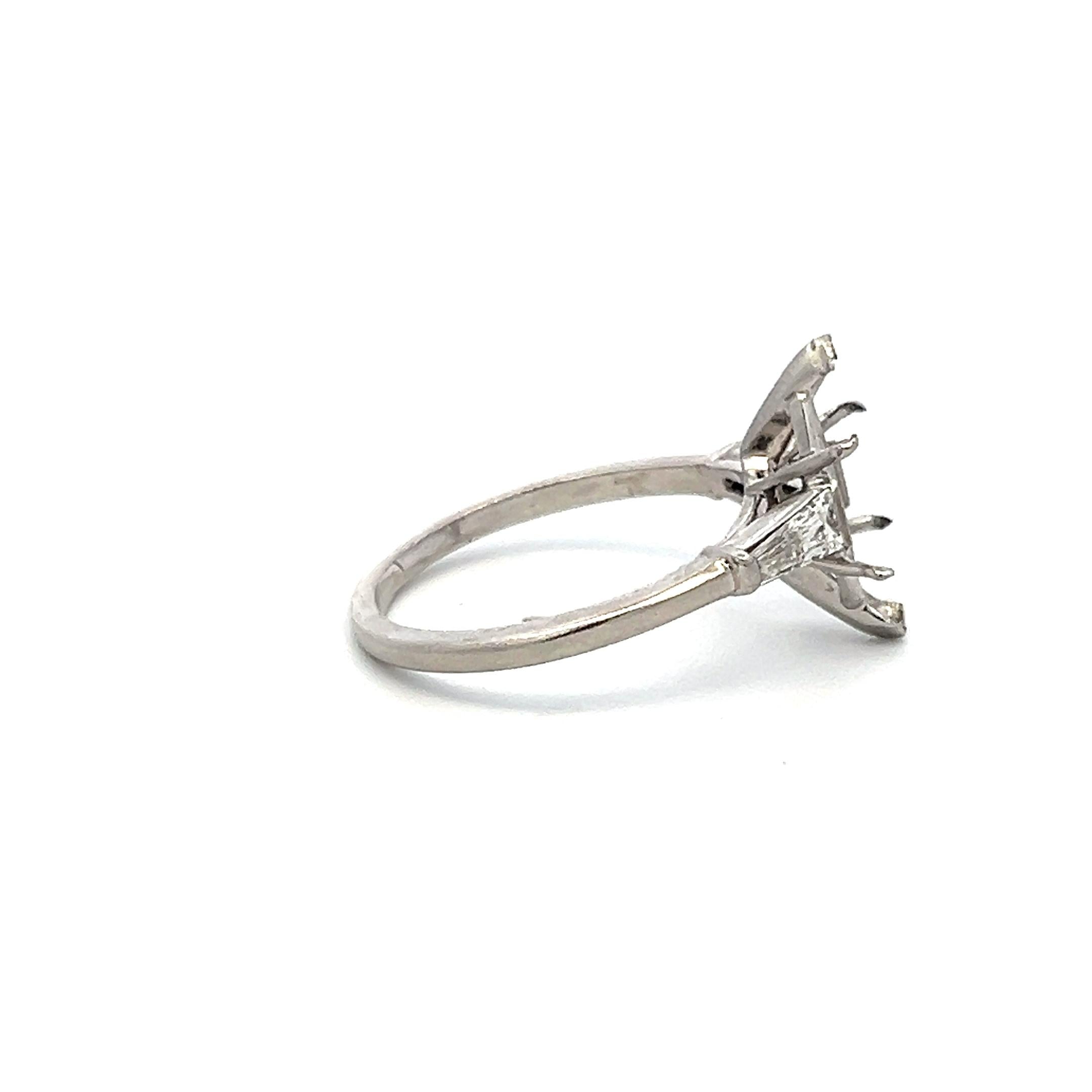 0.20 Carat Tapered Baguette Shape H VS Diamond Platinum Semi Mount Ring