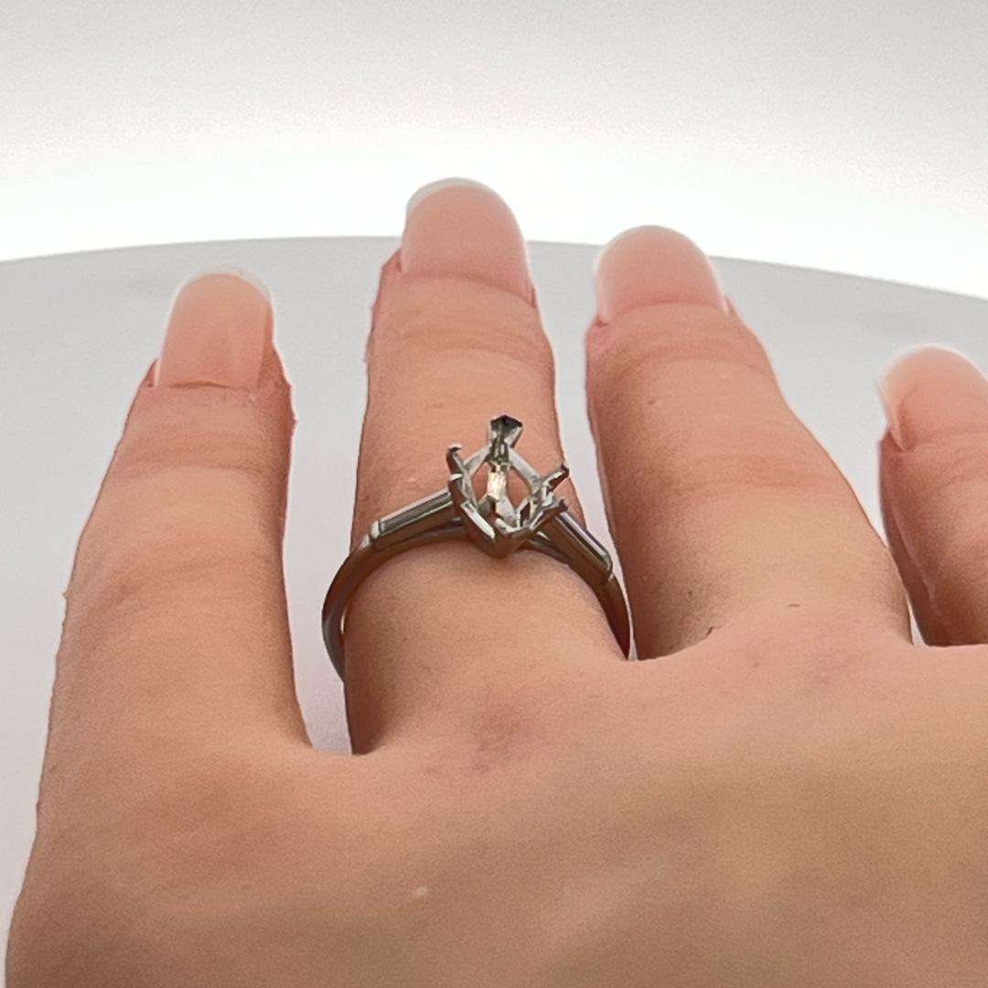 0.20 Carat Tapered Baguette Shape G VS Diamond Platinum Semi Mount Ring