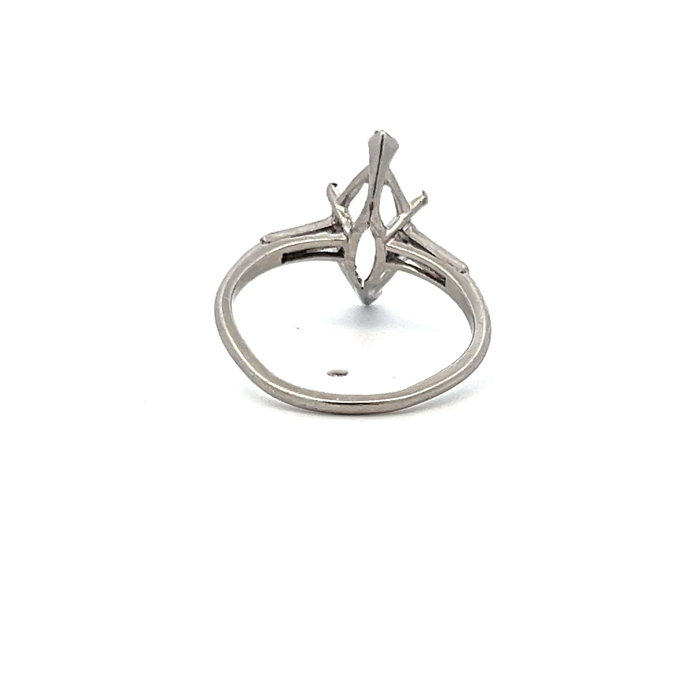 0.20 Carat Tapered Baguette Shape G VS Diamond Platinum Semi Mount Ring