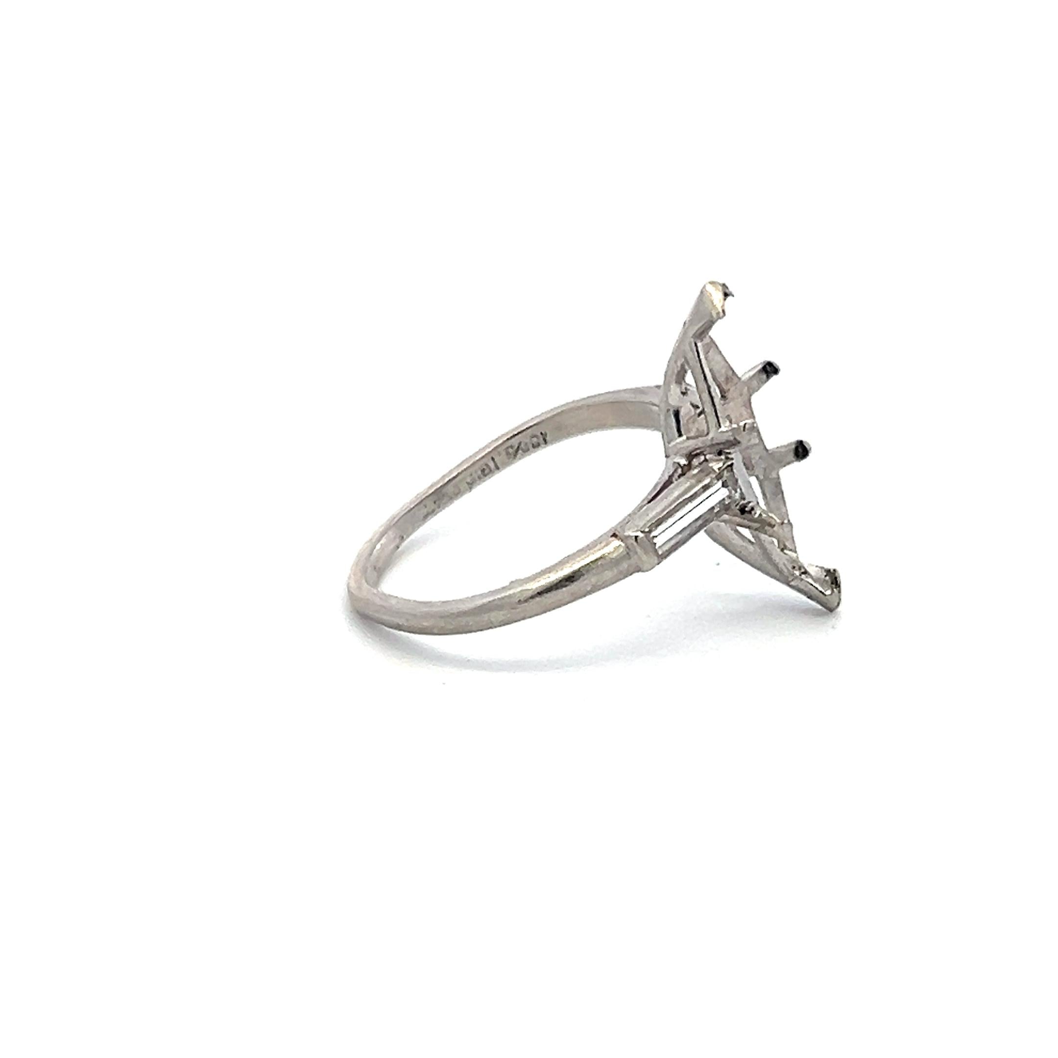 0.20 Carat Tapered Baguette Shape G VS Diamond Platinum Semi Mount Ring
