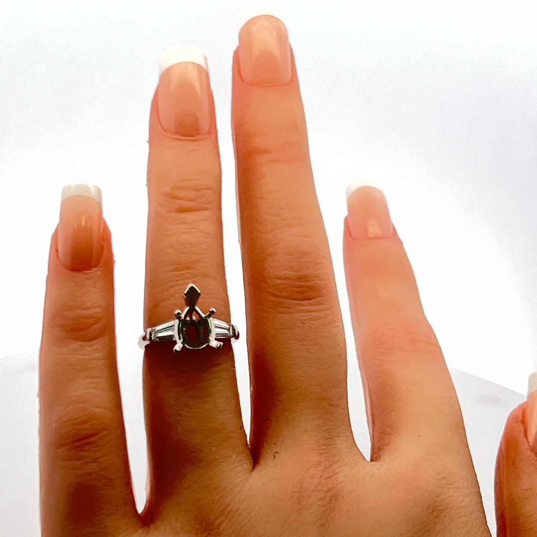 0.70 Carat Tapered Baguette Shape F VS Diamond Platinum Semi Mount Ring