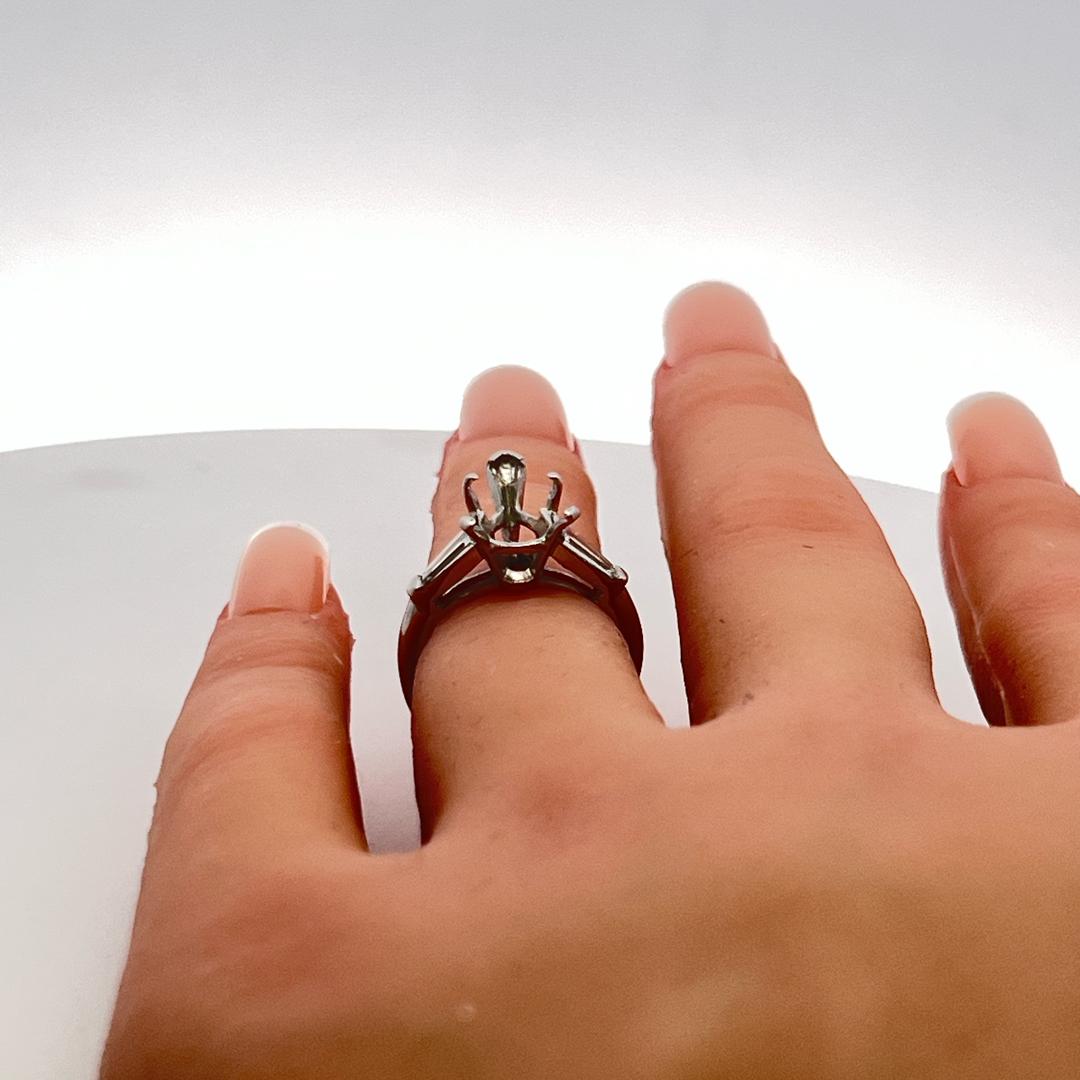 0.70 Carat Tapered Baguette Shape F VS Diamond Platinum Semi Mount Ring