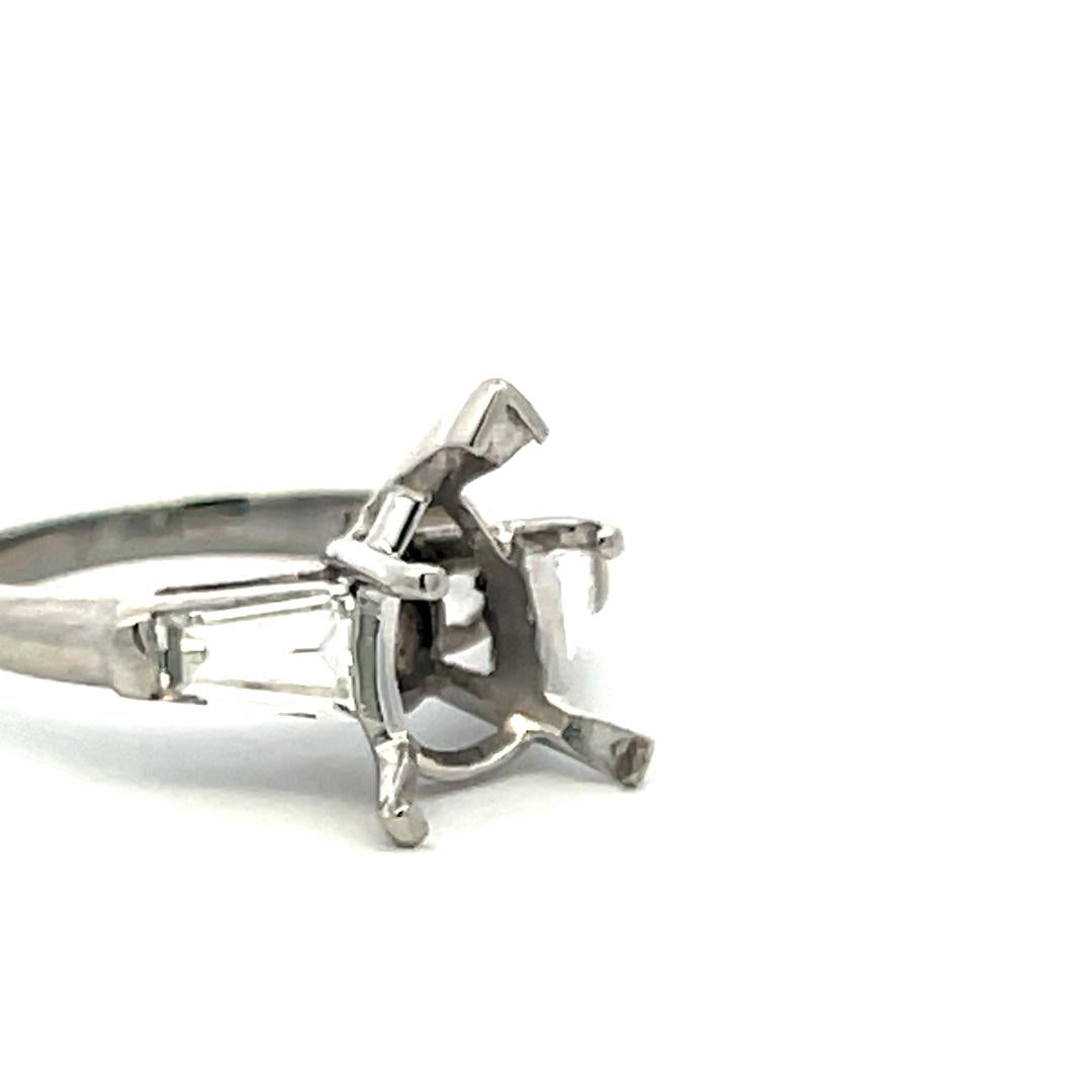 0.70 Carat Tapered Baguette Shape F VS Diamond Platinum Semi Mount Ring