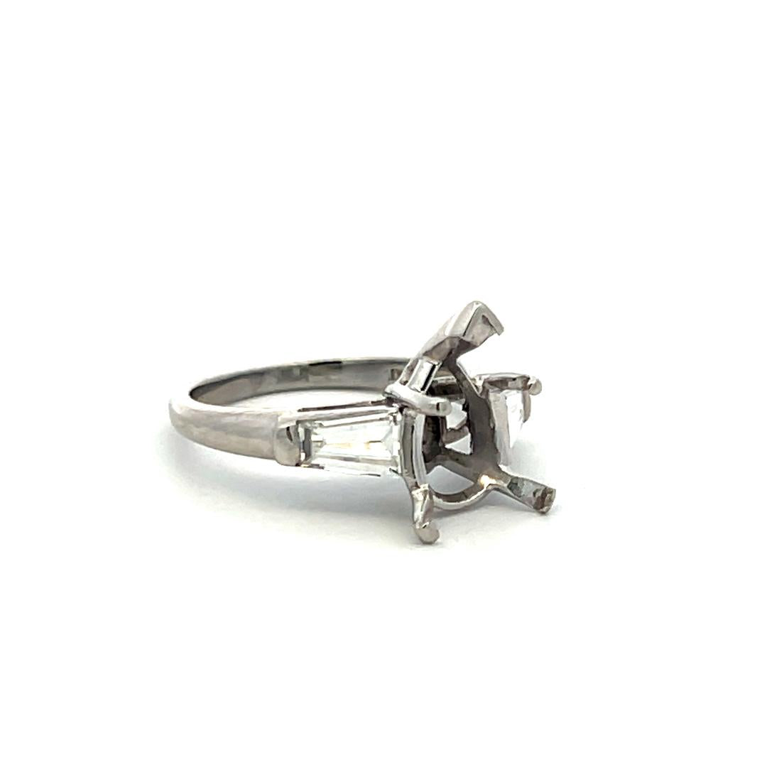0.70 Carat Tapered Baguette Shape F VS Diamond Platinum Semi Mount Ring