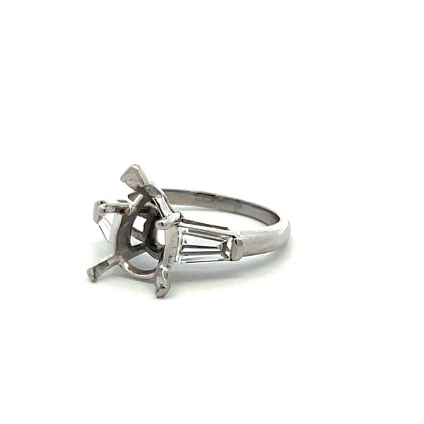 0.70 Carat Tapered Baguette Shape F VS Diamond Platinum Semi Mount Ring