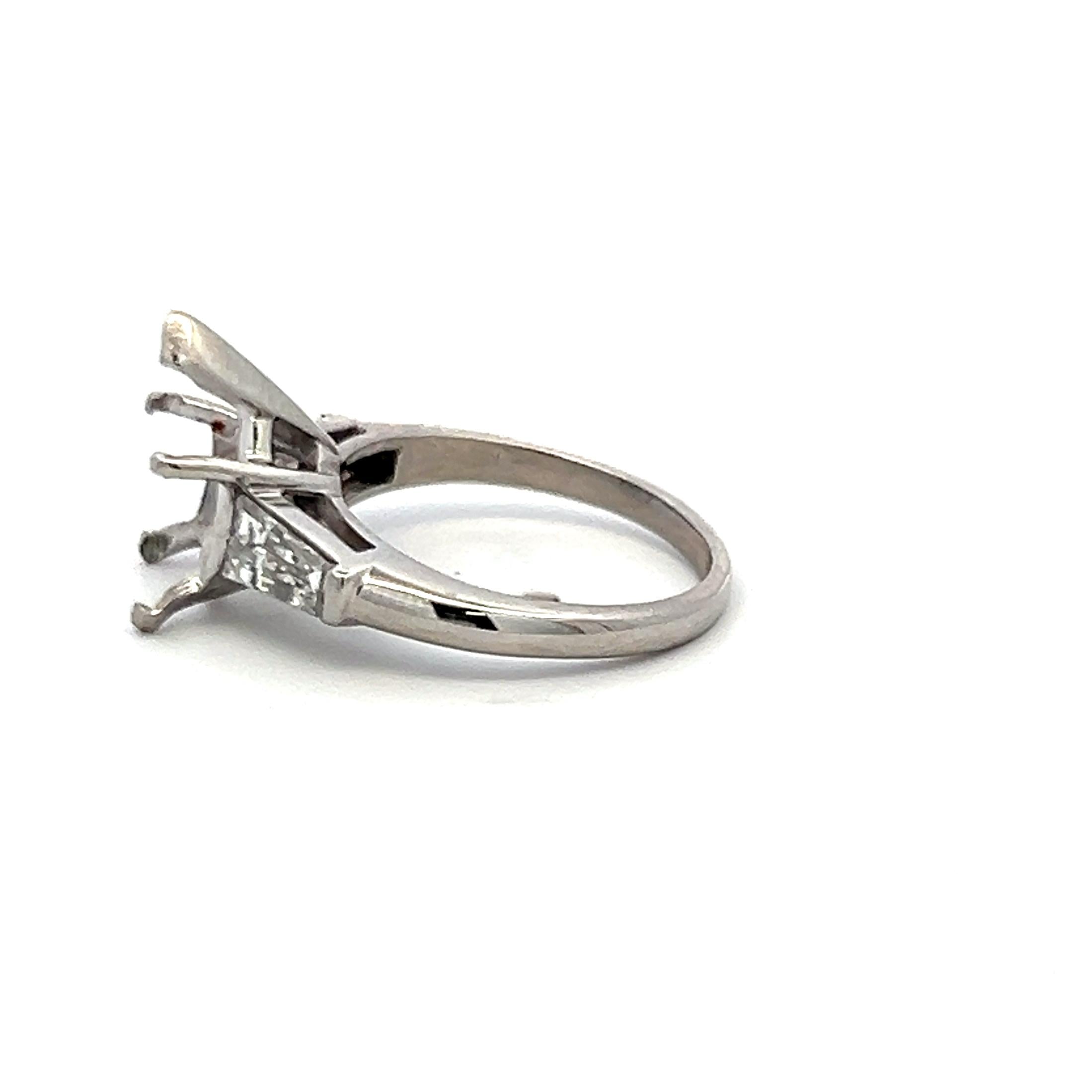 0.70 Carat Tapered Baguette Shape F VS Diamond Platinum Semi Mount Ring