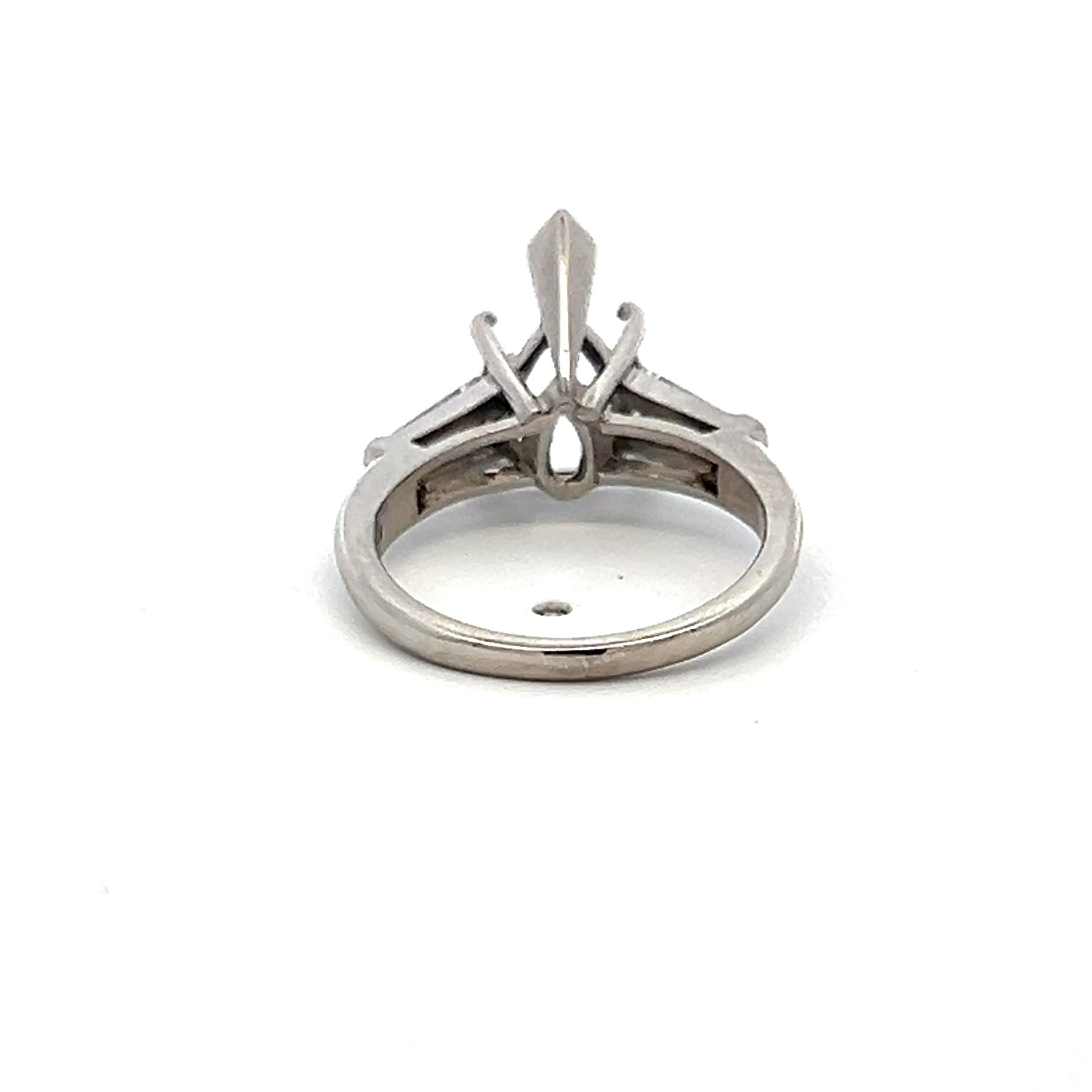 0.70 Carat Tapered Baguette Shape F VS Diamond Platinum Semi Mount Ring