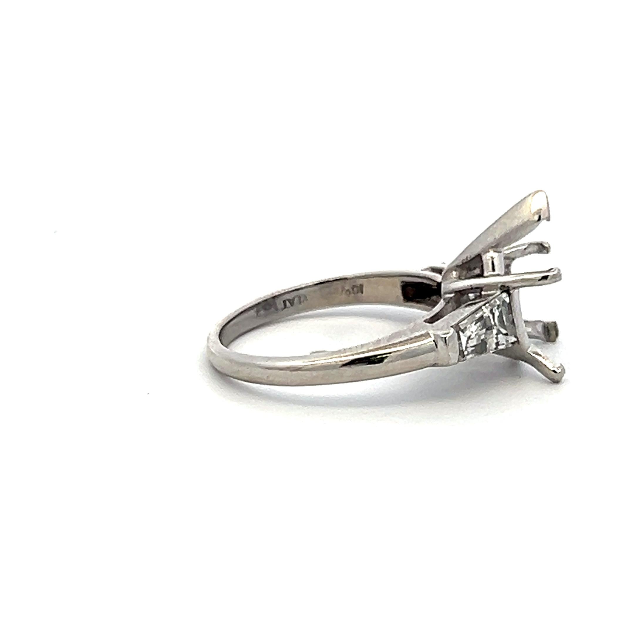 0.70 Carat Tapered Baguette Shape F VS Diamond Platinum Semi Mount Ring