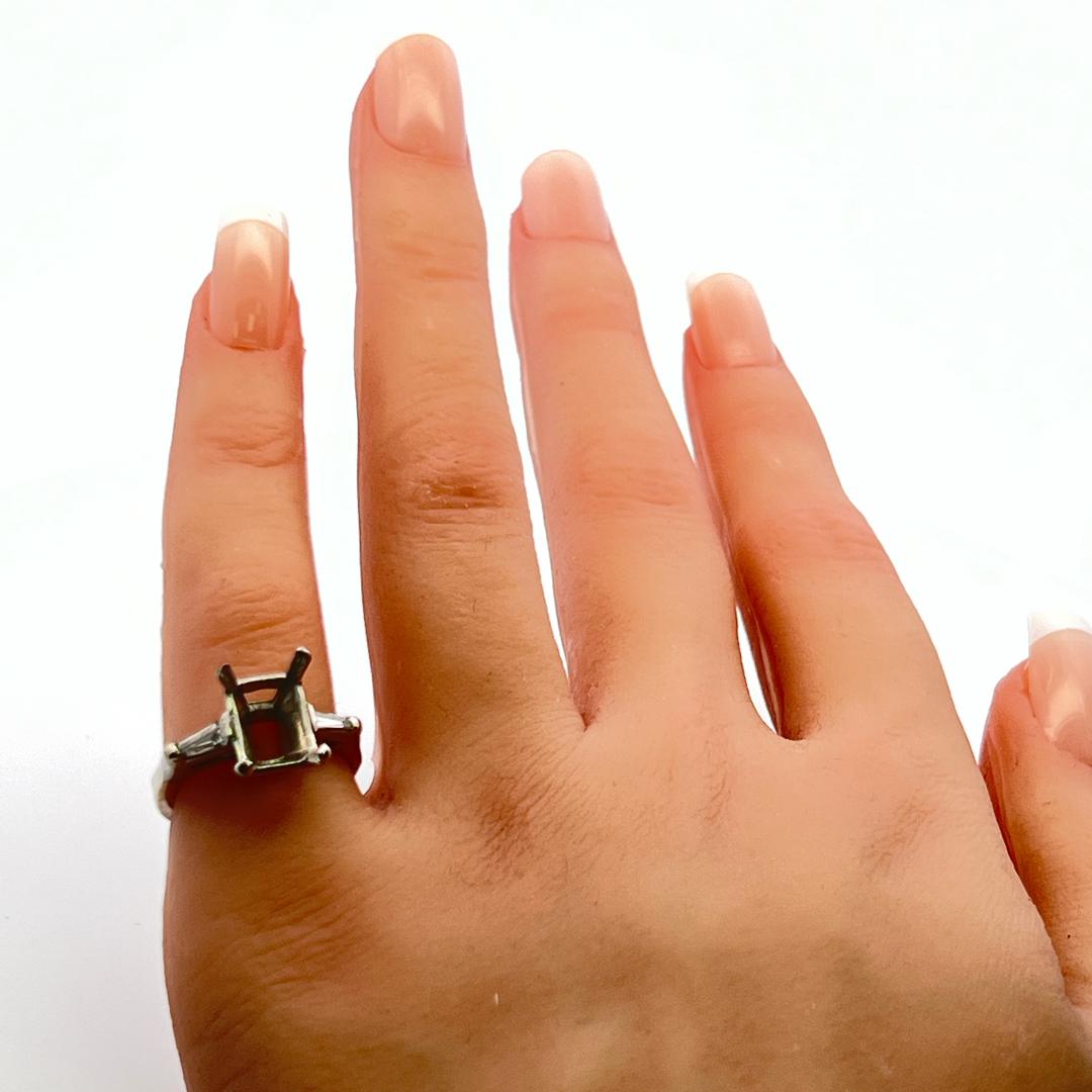 0.25 Carat Tapered Baguette Shape Diamond 14 Karat White Gold Semi Mount Ring